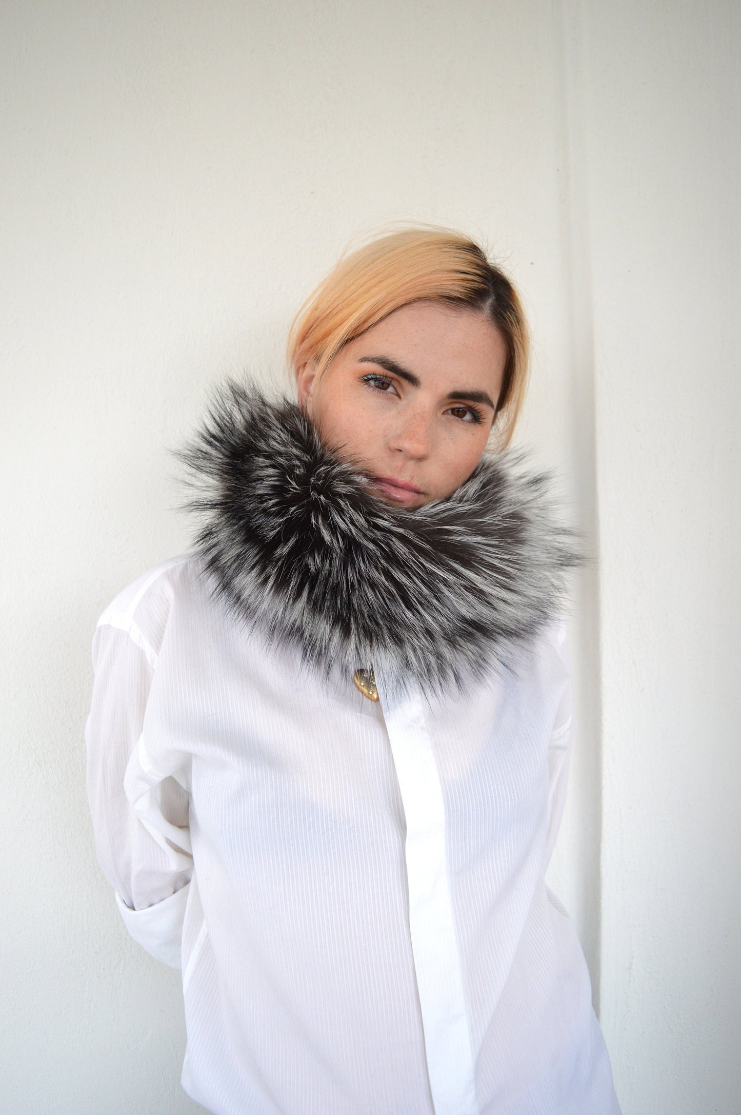Real Fox Fur Headband Collar: Elastic Winter Loop Scarf