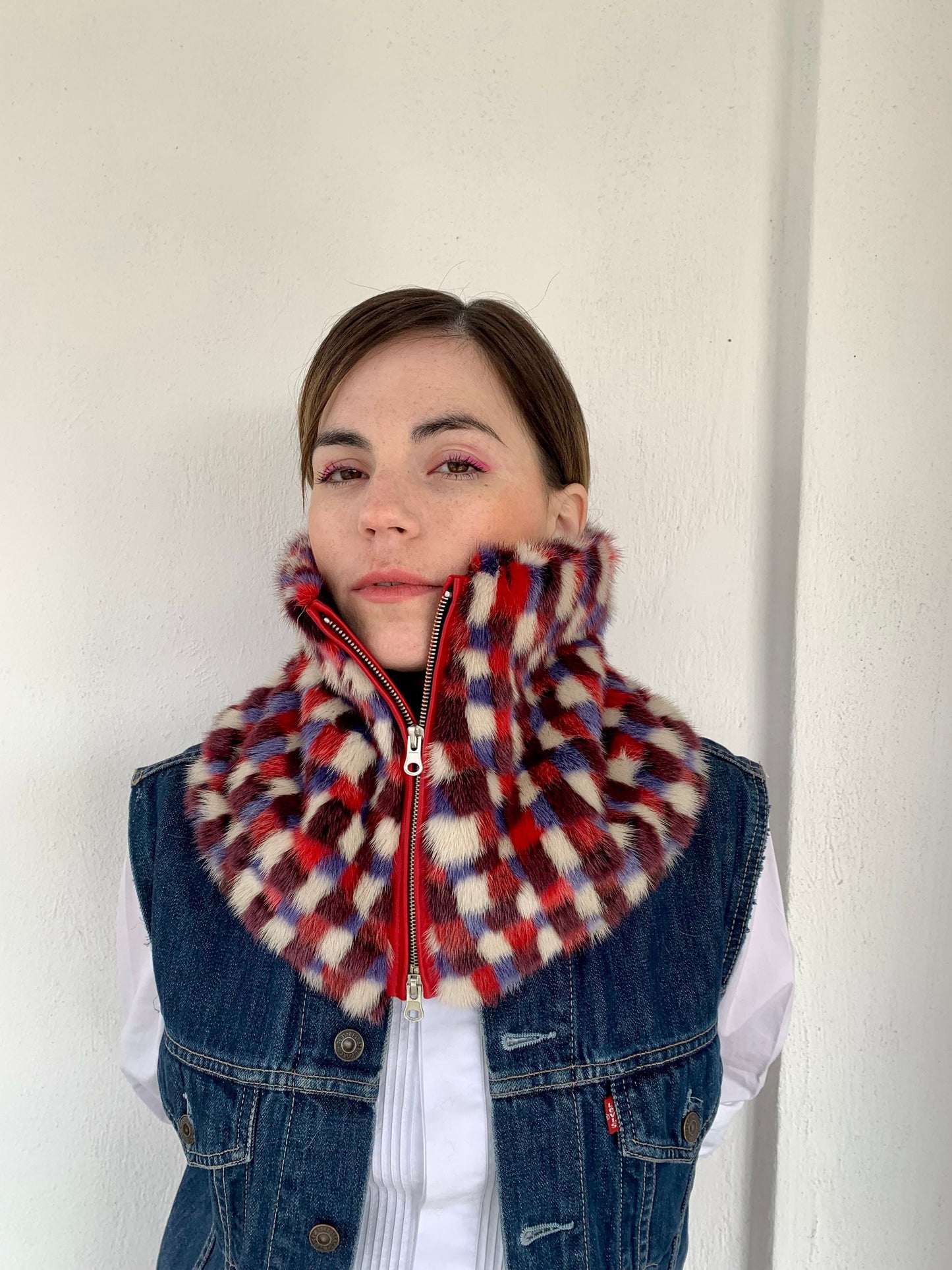 Pixelated Mink Fur Cowl: Zipped Loop Scarf