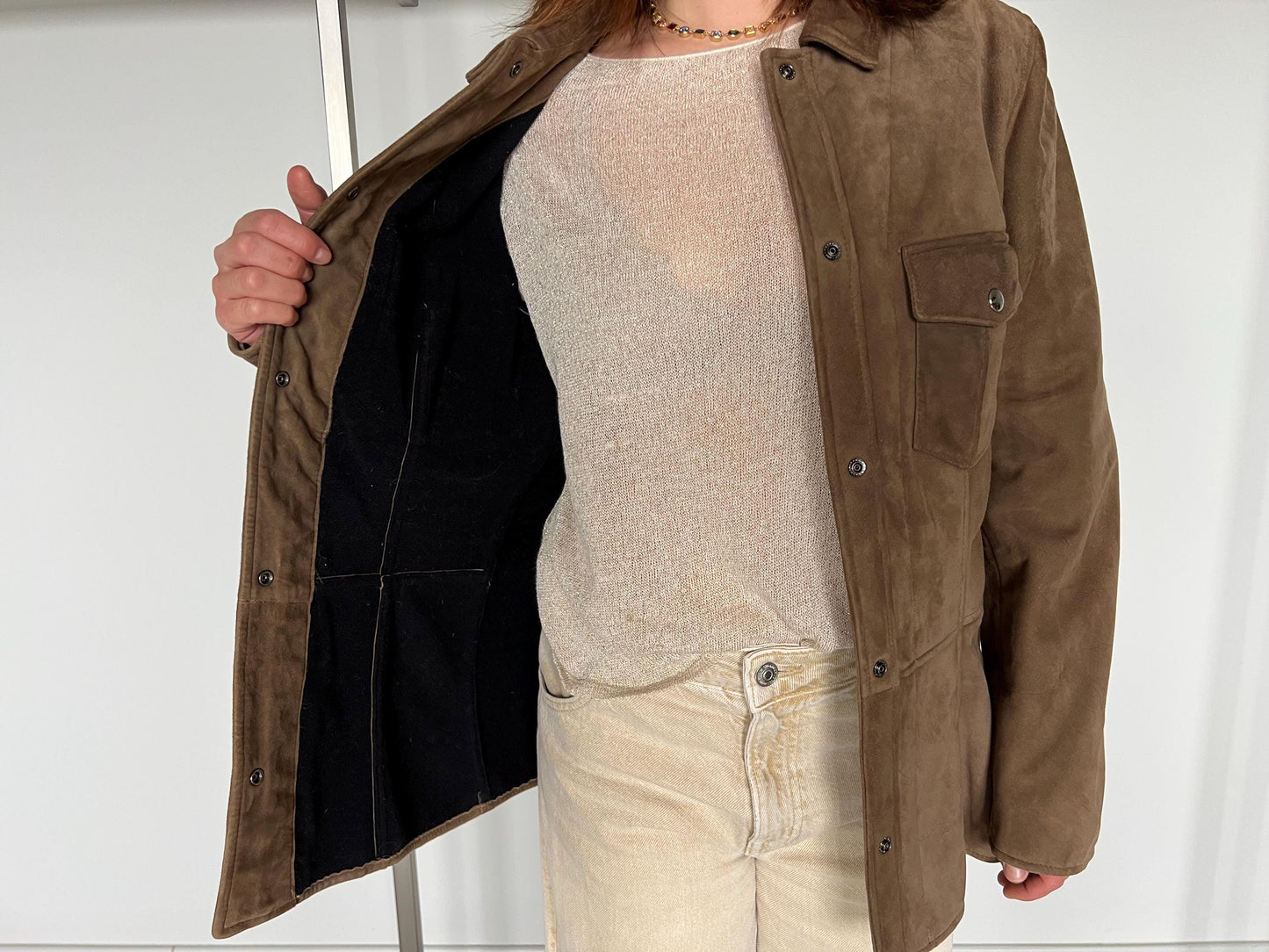 Mocca Suede Leather Over Shirt: Warm Velour Hide, Handmade in Greece.