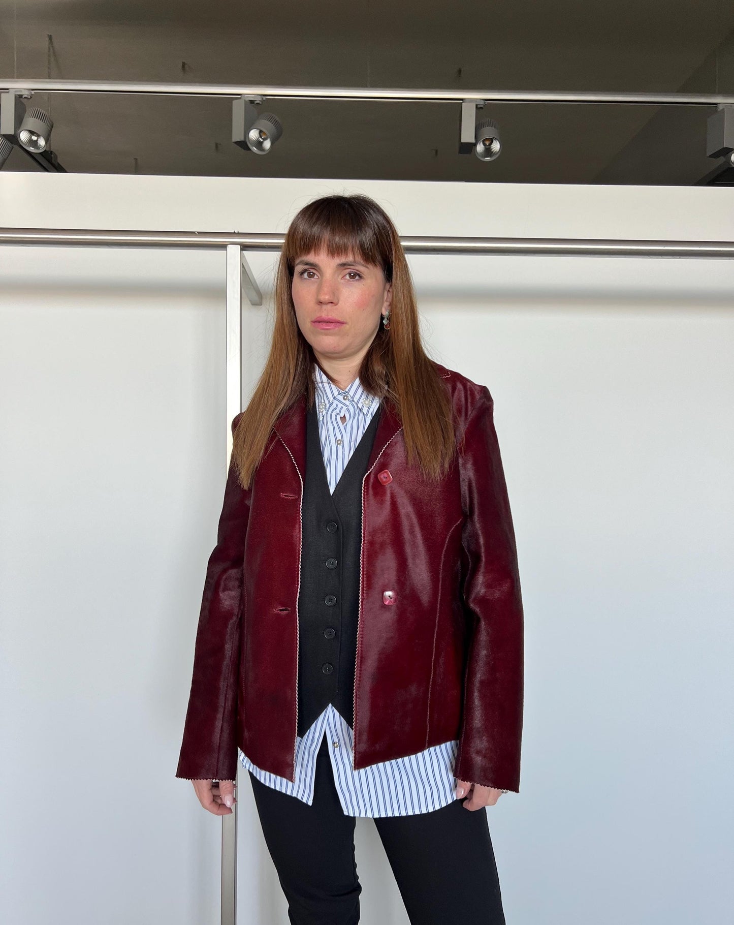 Genuine Cherry Hair-On Leather Jacket: Lightweight Calf Cavallino Coat