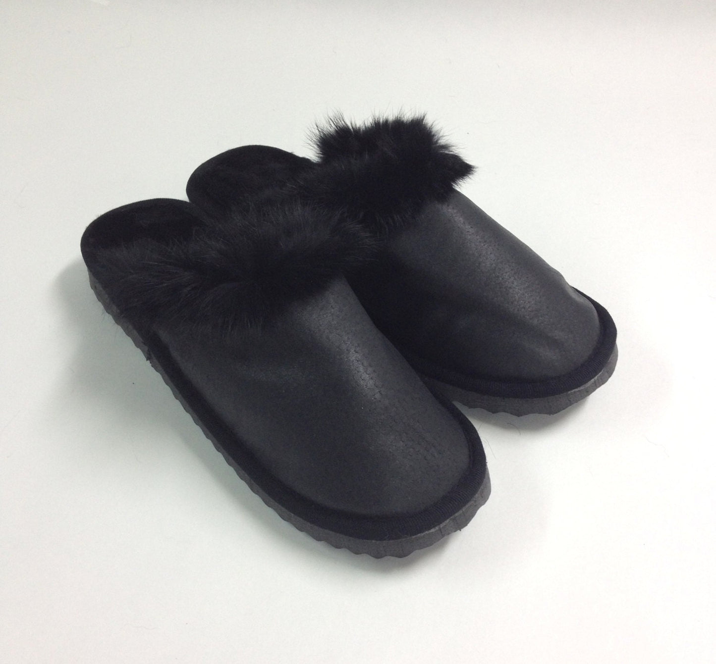 Black Shearling Slippers: Genuine Sheepskin Fur Shoes