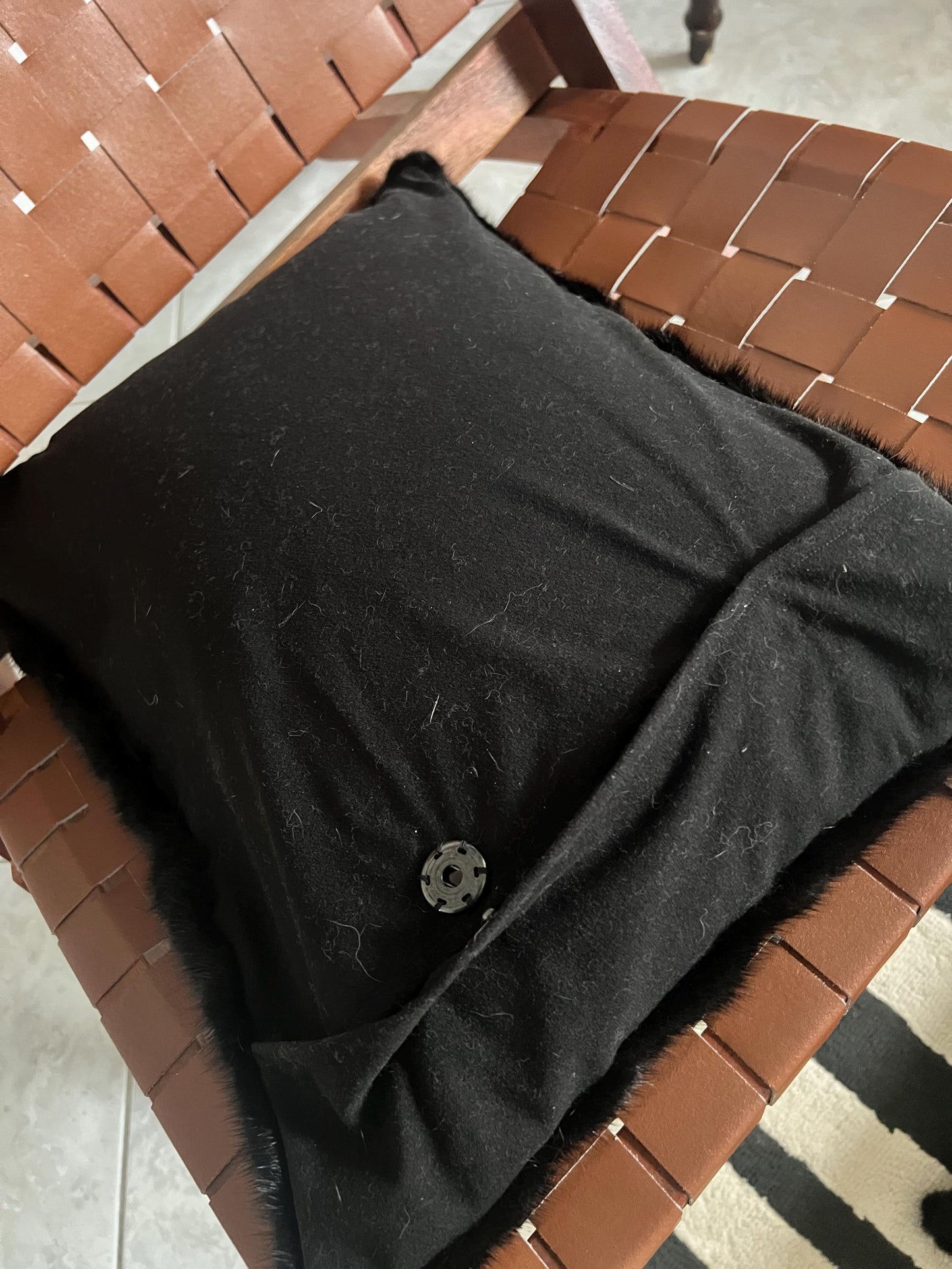 Mink Fur Pillow. Intarsia Decorative Cushion case in genuine real fur decoration.