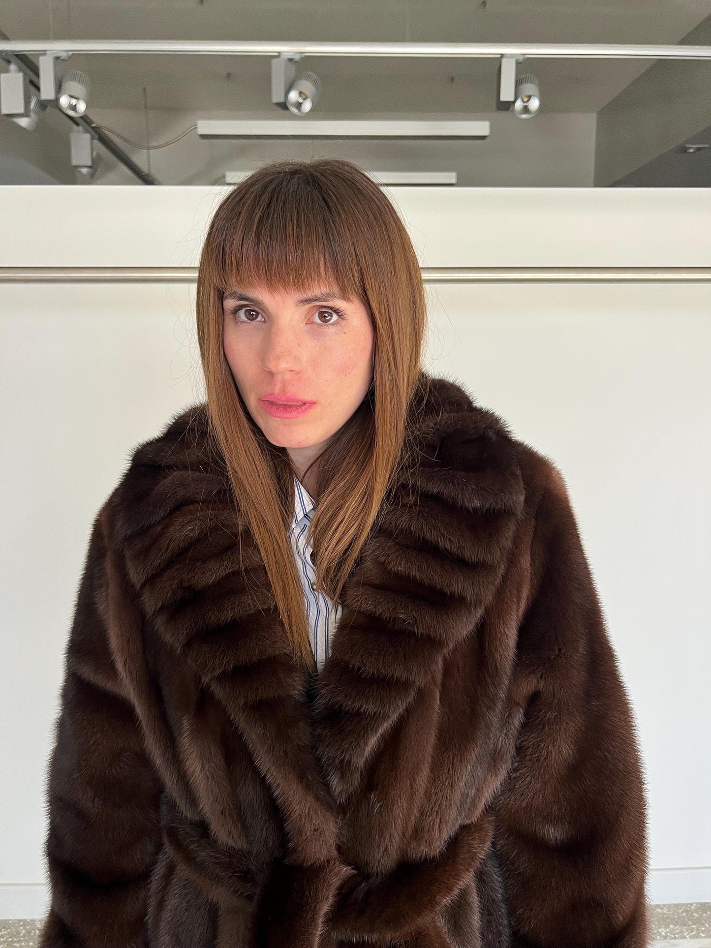 Choco Brown Mink Fur Coat: Big Collar Belted Stroller, Handmade in Greece