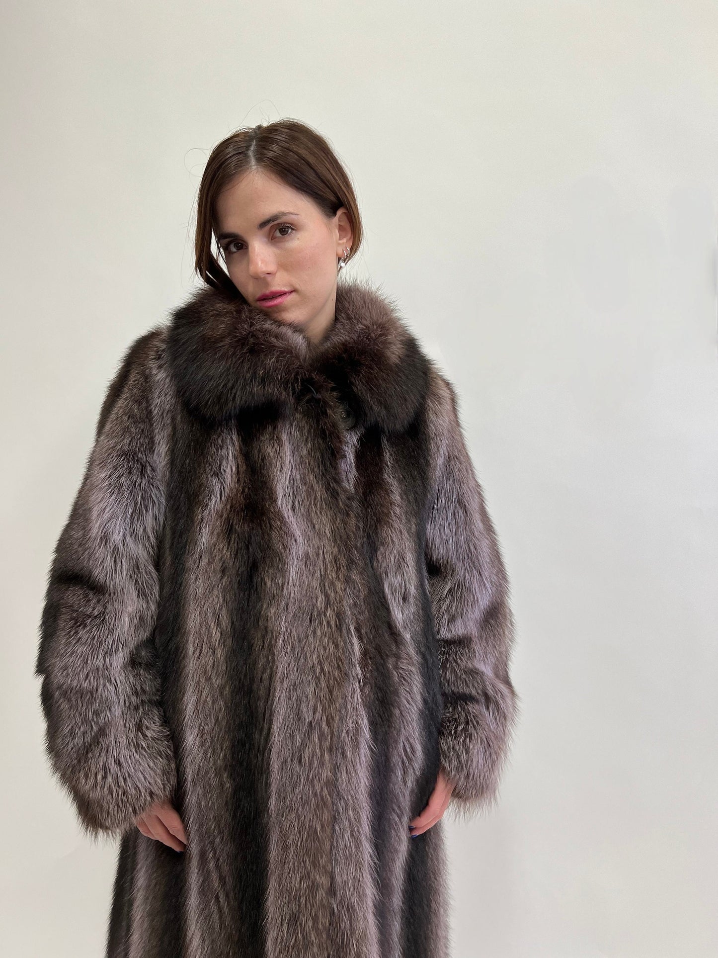 Real Grey Raccoon Fur Coat: Full Length Godet, Plus Size