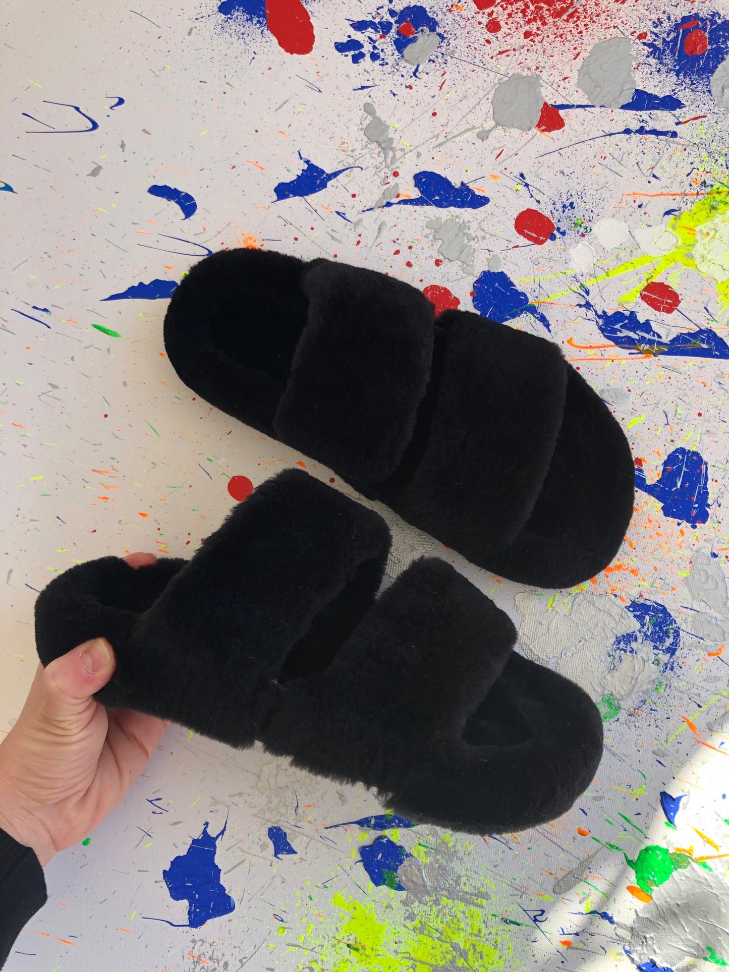 Black Beaver Fur Slides: Luxury Fur Slippers, Comfy Sandals