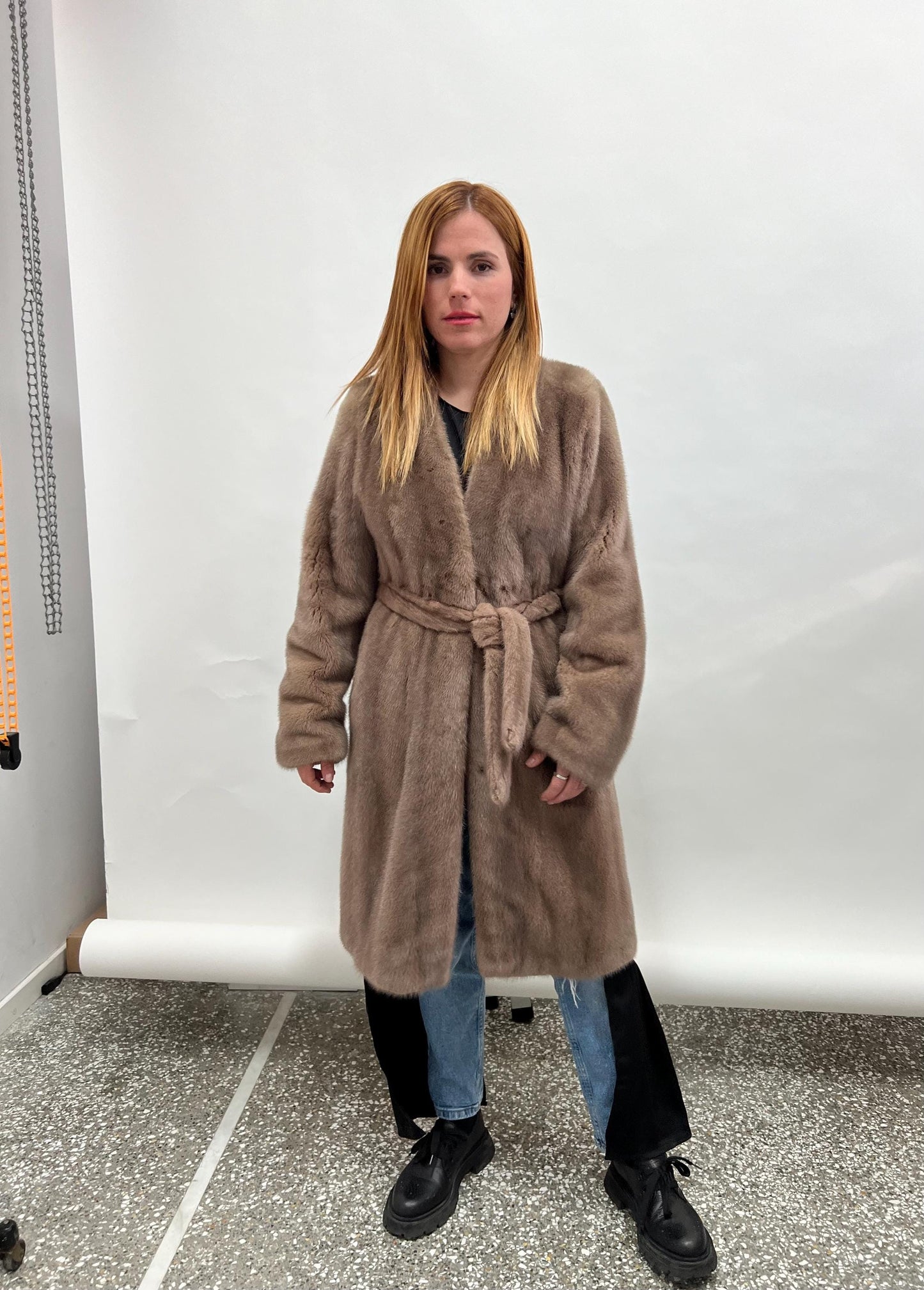 Cappuccino Mink Fur Coat: Saga Pelts, Belted Stroller