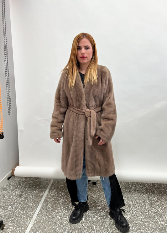 Cappuccino Mink Fur Coat: Saga Pelts, Belted Stroller