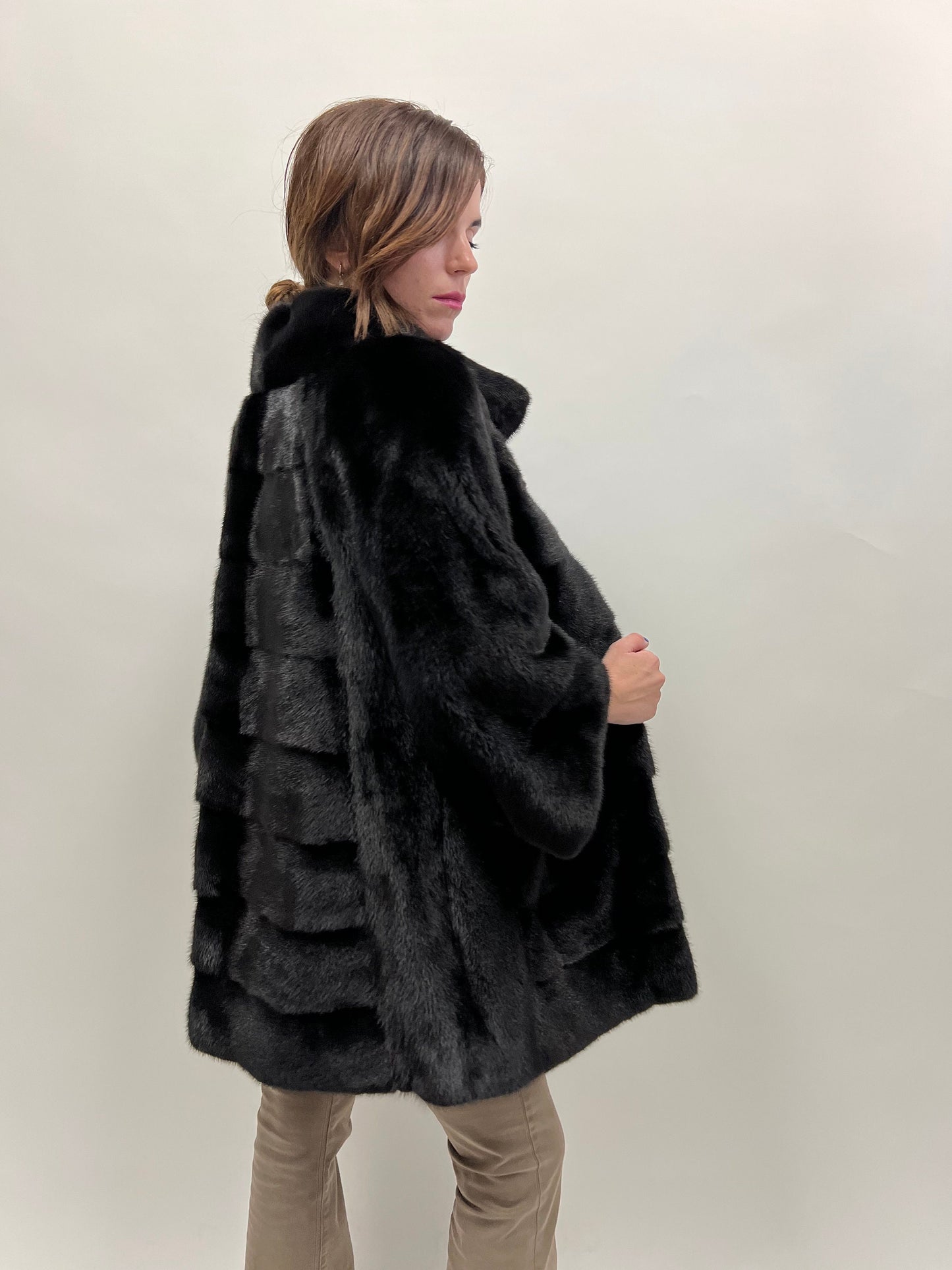 Saga Mink Fur Coat: Black Horizontal Collar Jacket