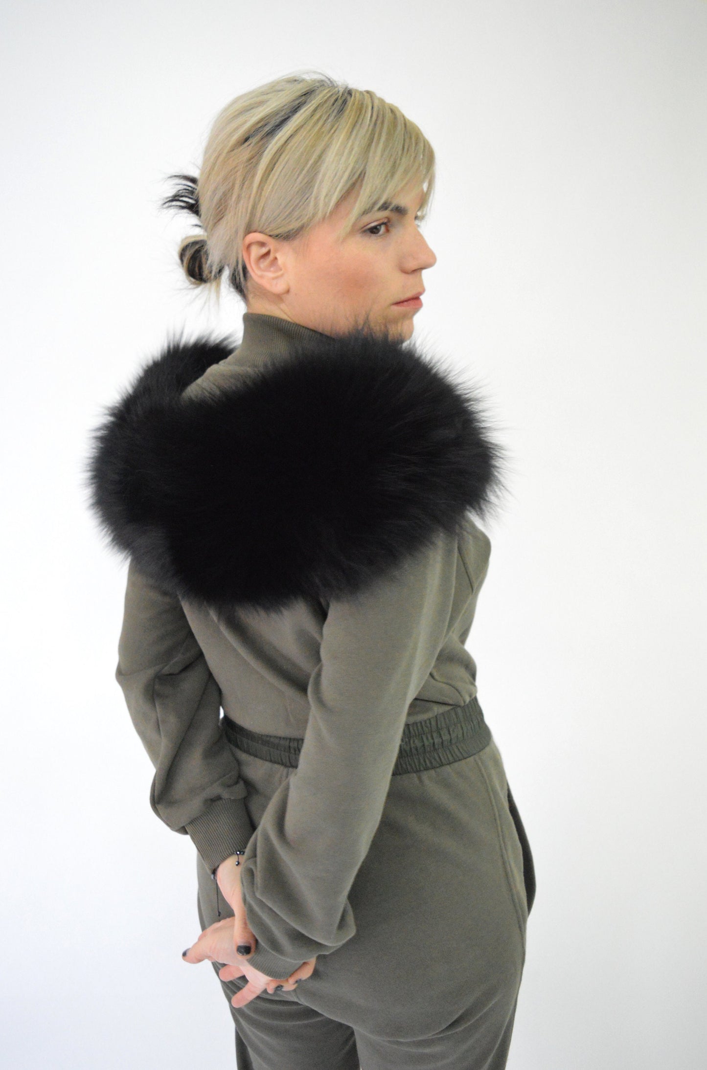 Real Fox Fur Black Collar: Luxury Neck Warmer Stole