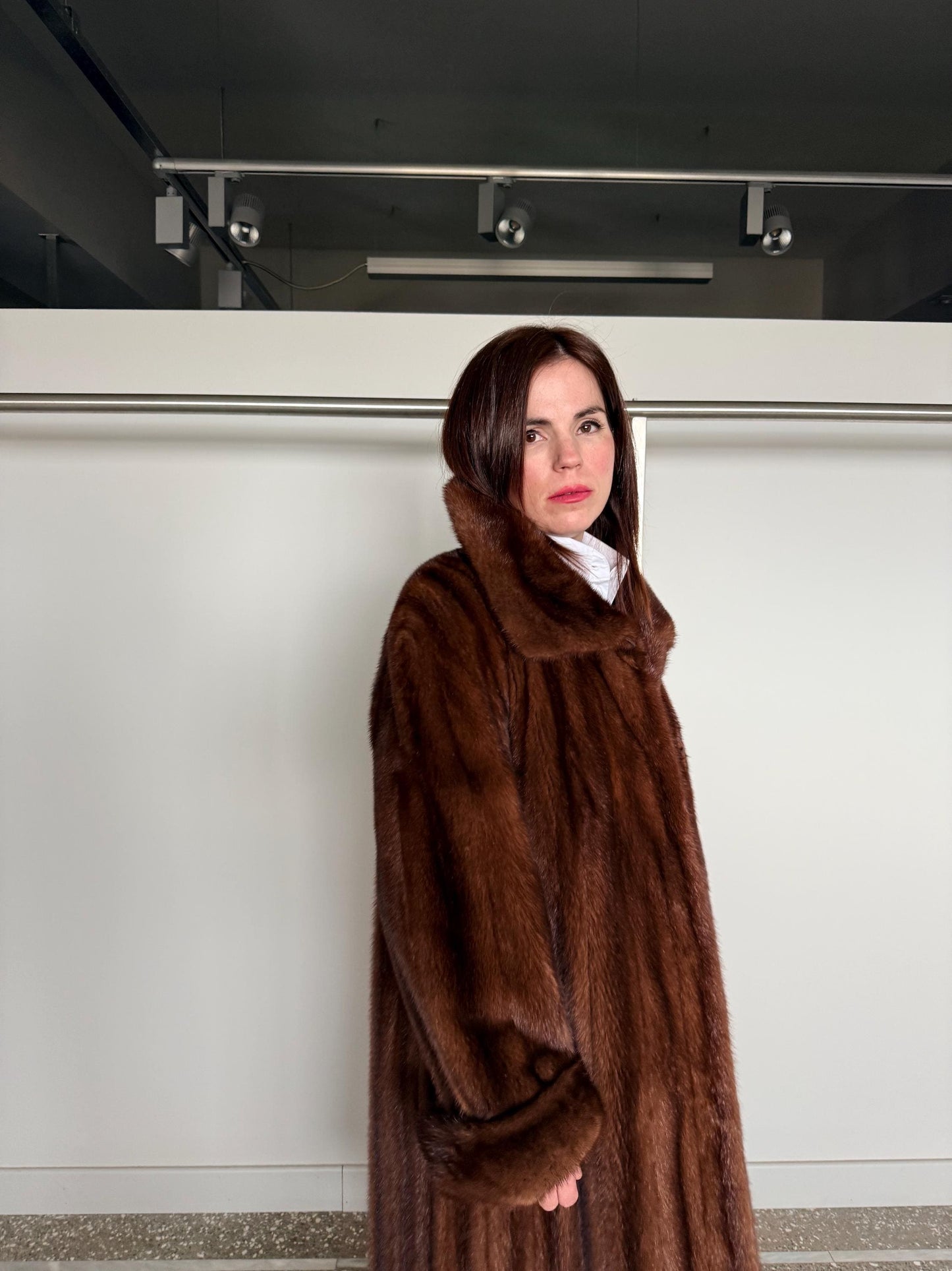 Demi Buff Mink Fur Coat: Pastel whisky Long retro-look Stroller, Handmade in Greece