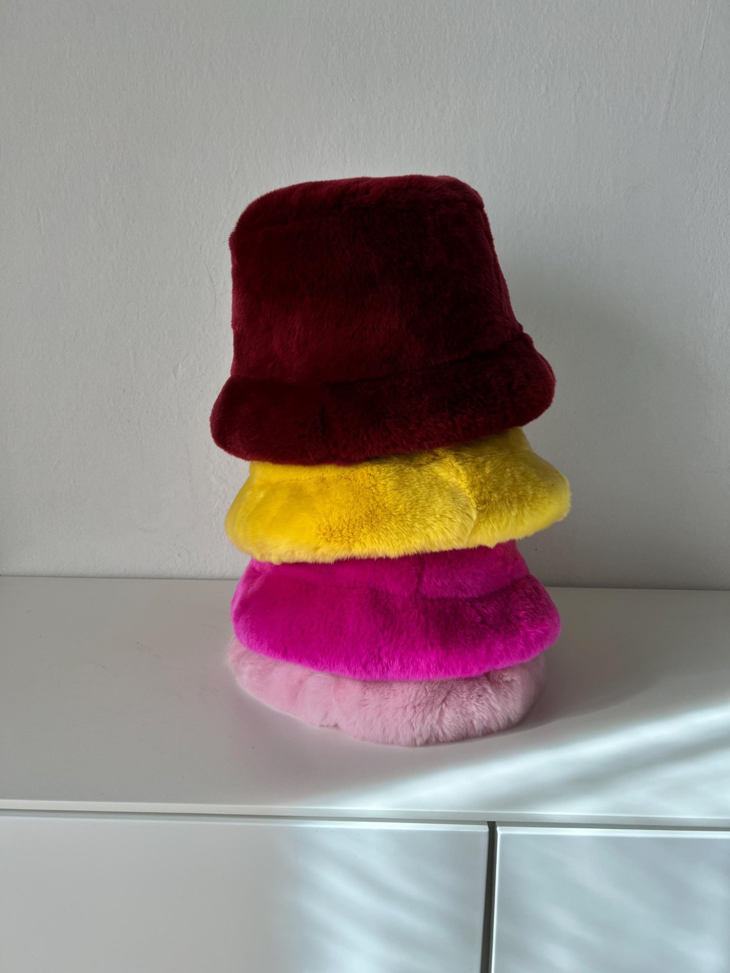 Handmade Mink Fur Bucket Hat: Yellow Fur Warmer
