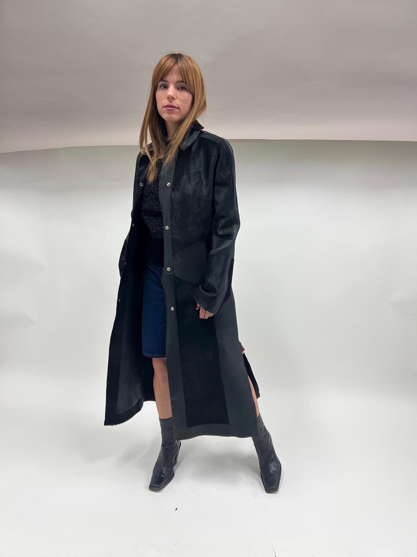 Genuine Hair-On Calf Leather Coat - Handmade Transitional Jacket