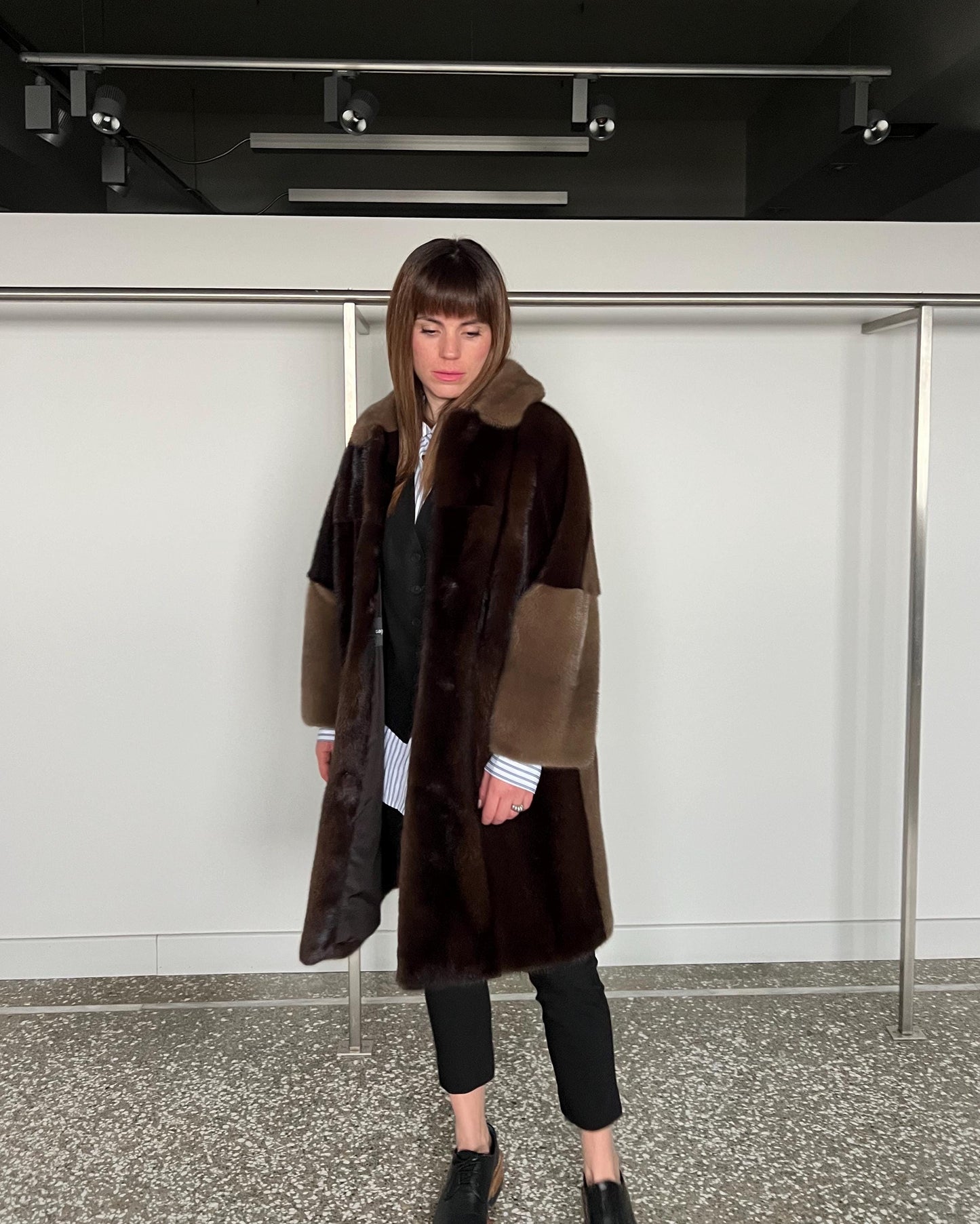 Saga Mink Fur Coat: Dark Brown & Camel, Handmade in Greece