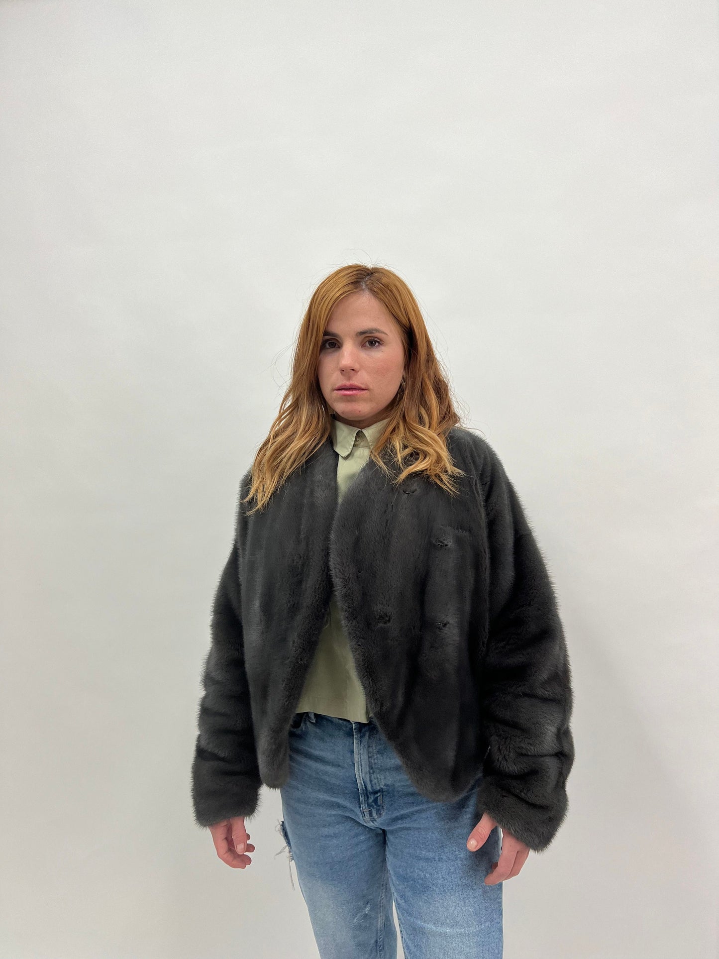Graphite Mink Fur Bolero Jacket - Collarless Gray Luxury Fur