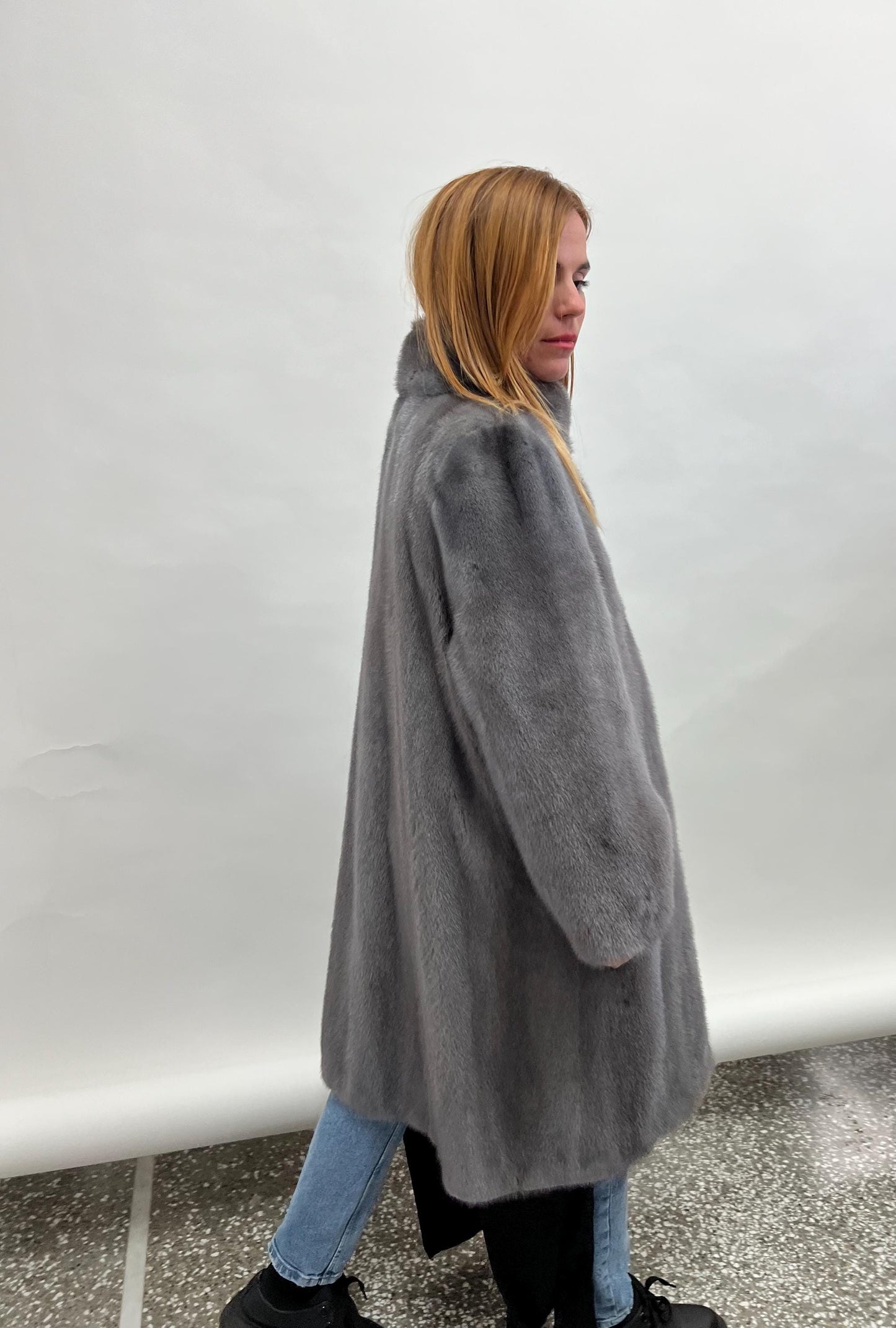 Silver Mink Fur Coat: Handmade Gray Saga Mink Jacket