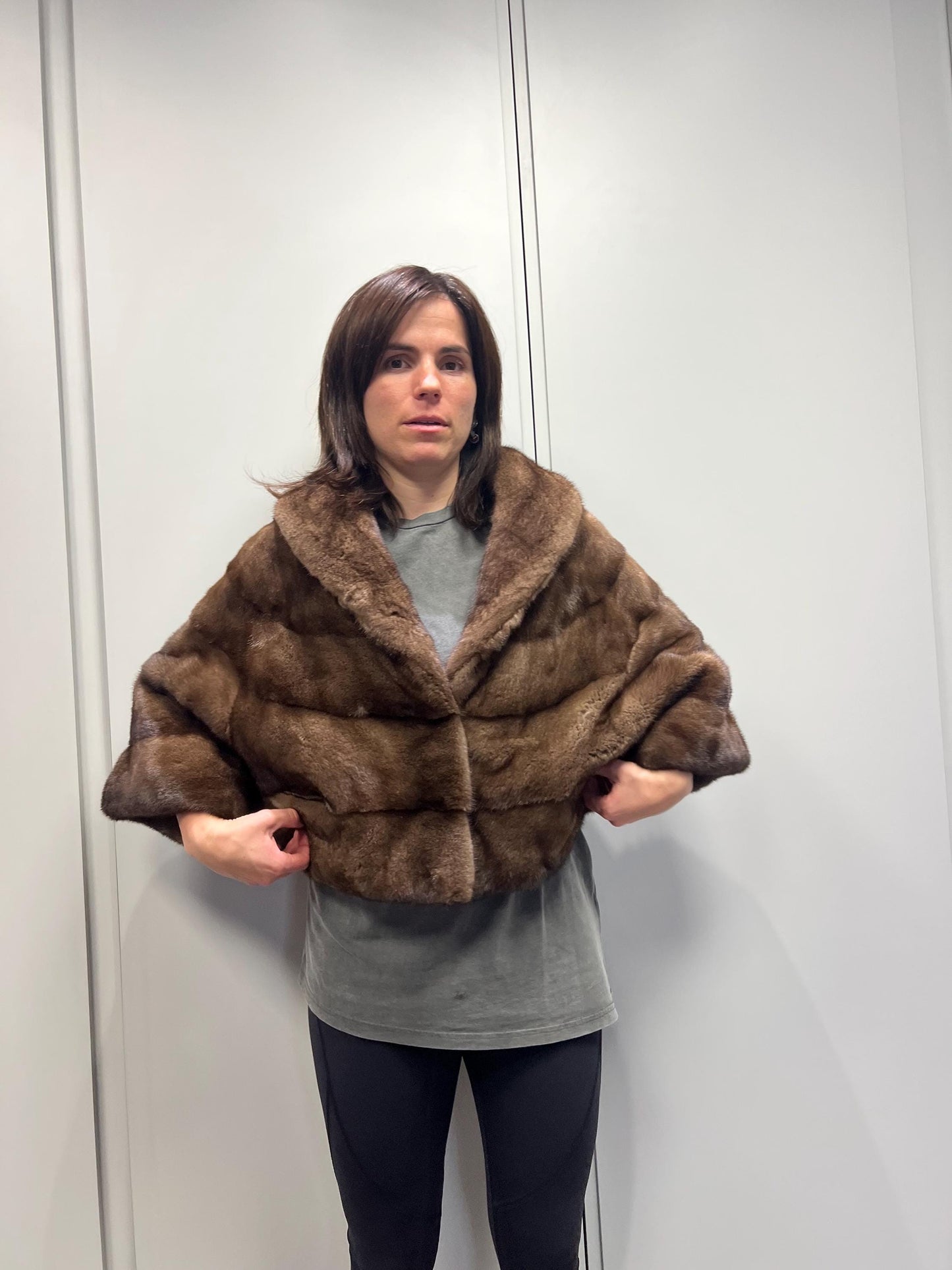 Brown cape Mink Fur Jacket: Handmade Saga Mink Coat