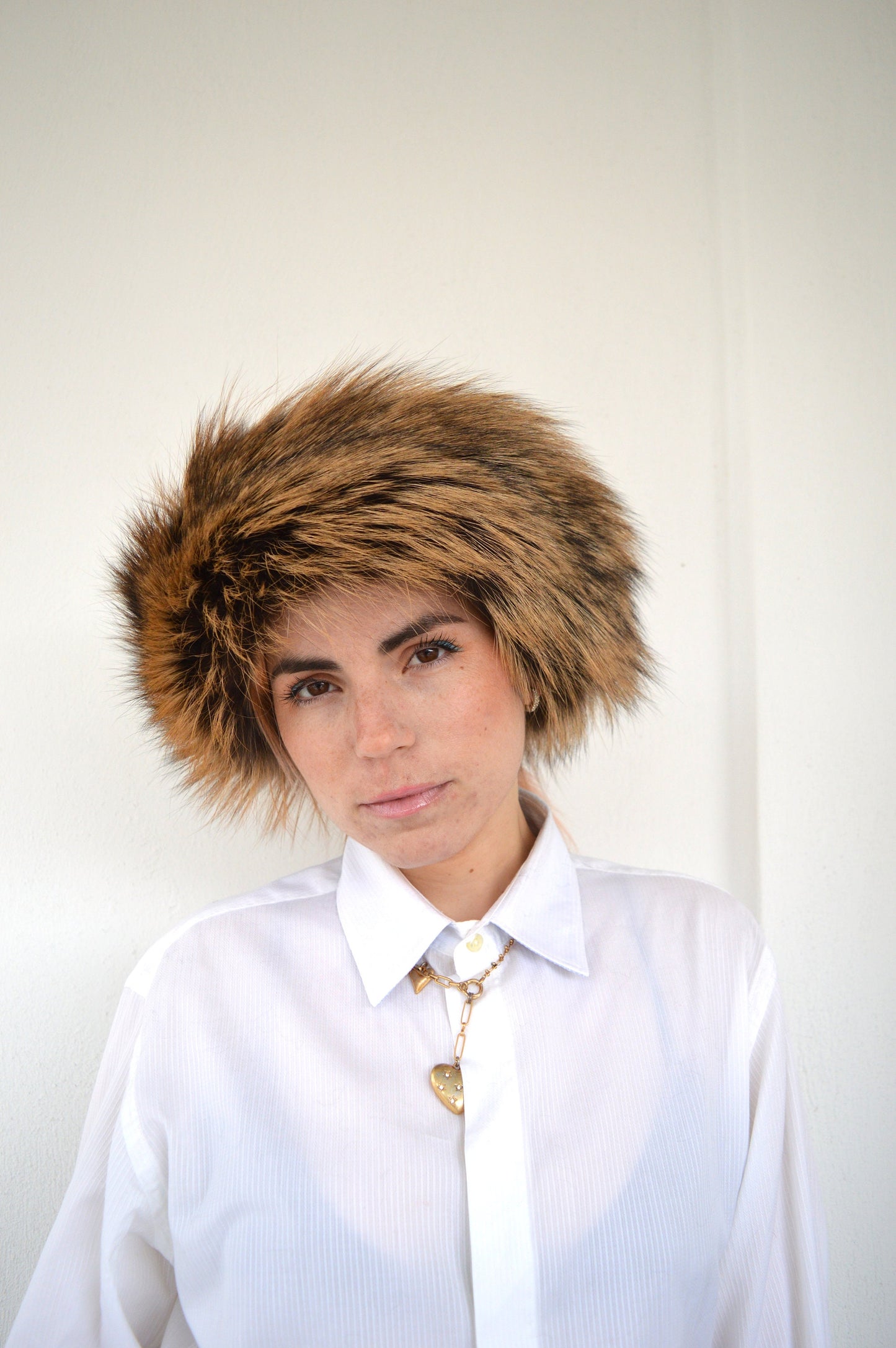 Real Golden Fox Fur Headband Collar: Winter Loop Scarf