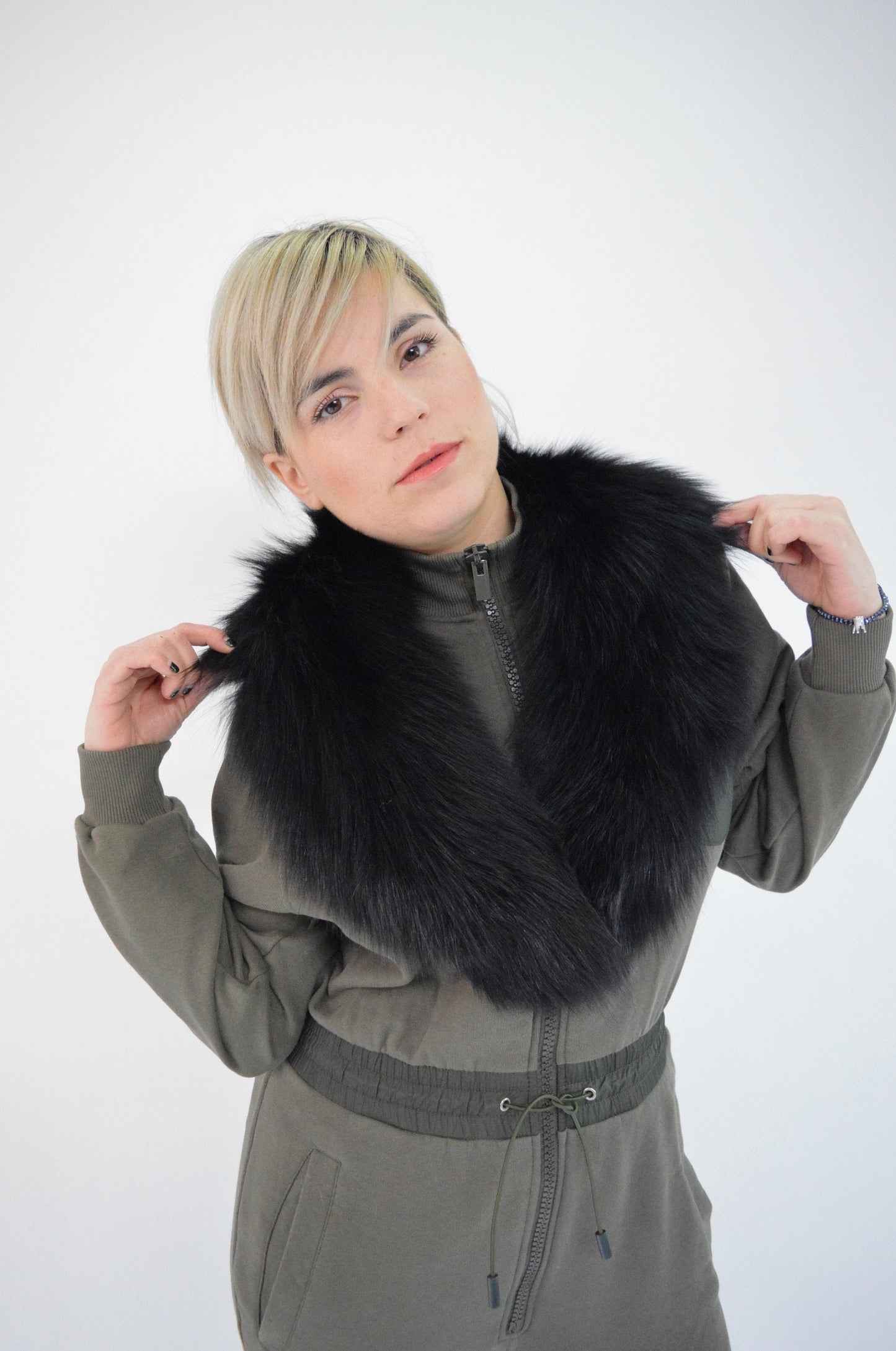 Real Fox Fur Black Collar: Luxury Neck Warmer Stole