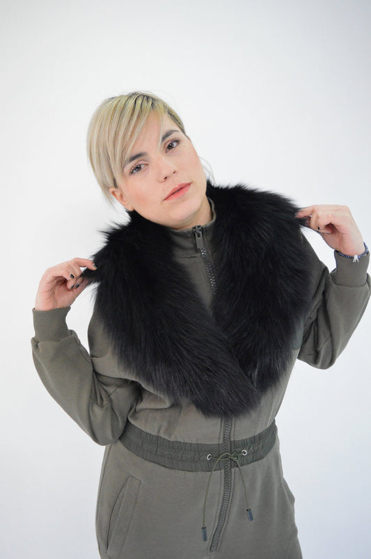 Real Fox Fur Black Collar: Luxury Neck Warmer Stole