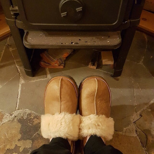 Tan Shearling Slippers: Genuine Sheepskin Fur Shoes