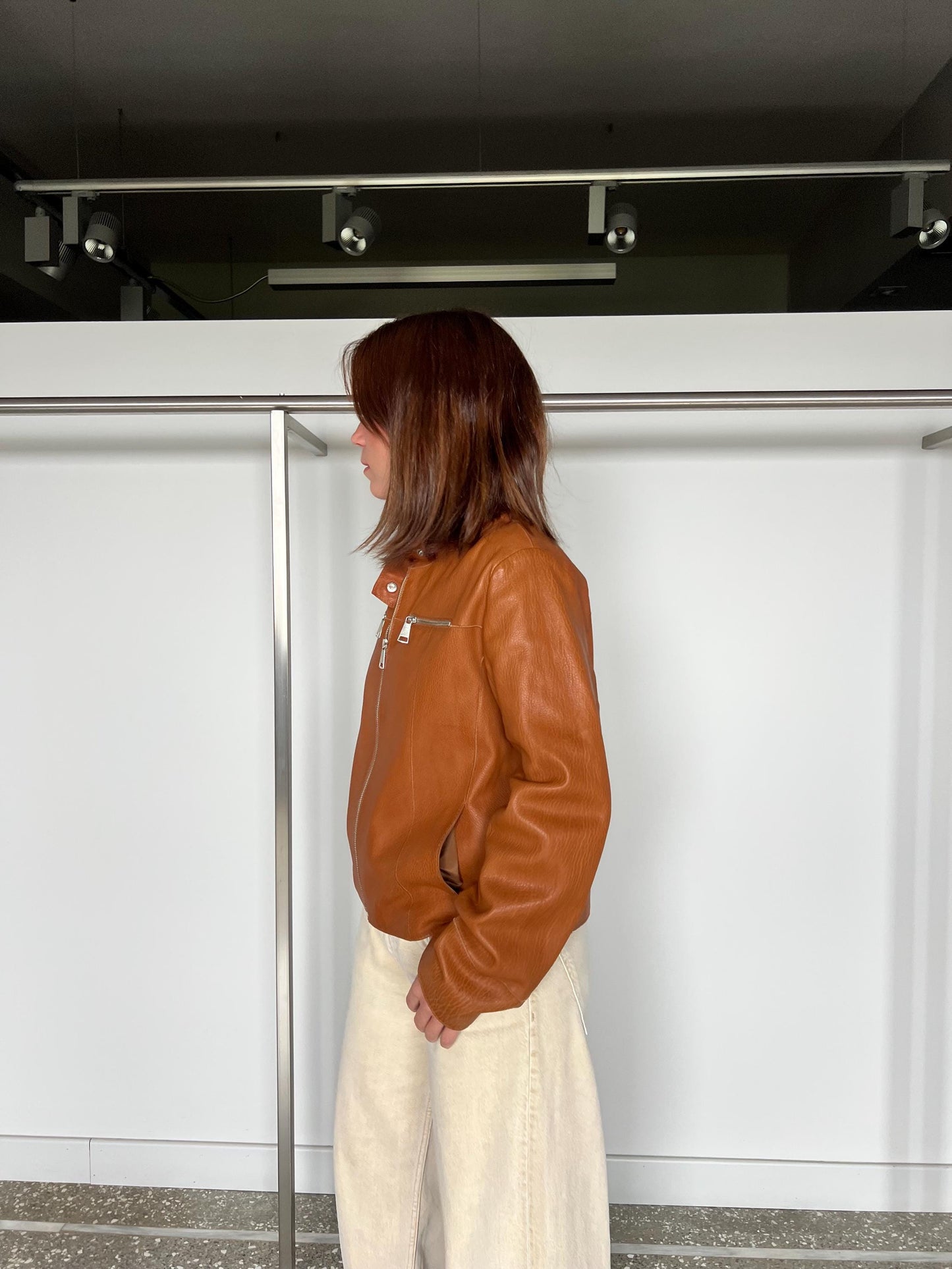 Handmade Tan Brown Lamb Leather Jacket: Whiskey Crackle S (Small)