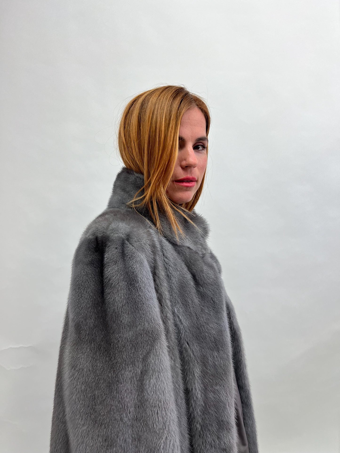 Silver Mink Fur Coat: Handmade Gray Saga Mink Jacket
