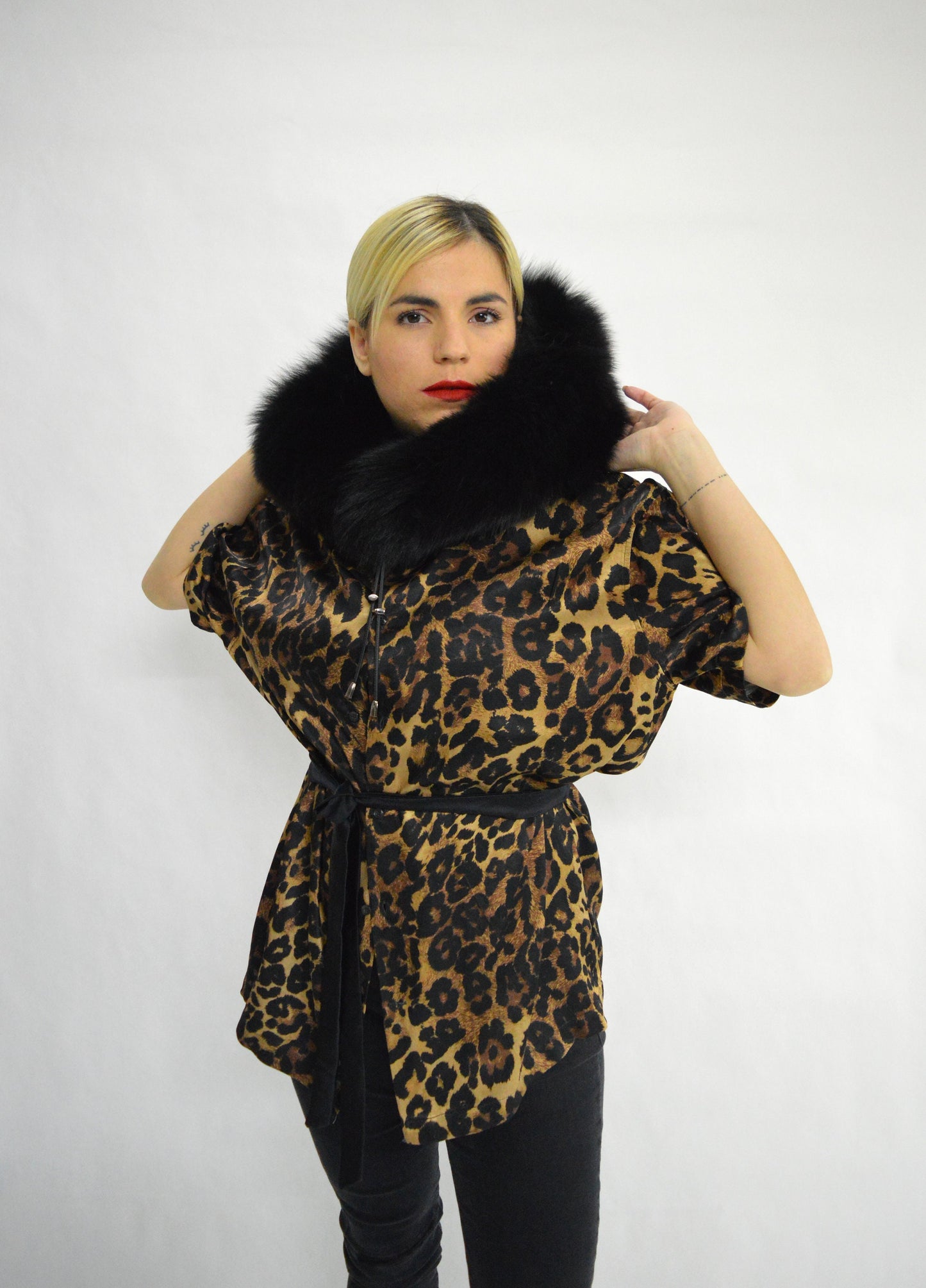 Black Fox Fur Hood: Fluffy Winter Hood with Drawstring
