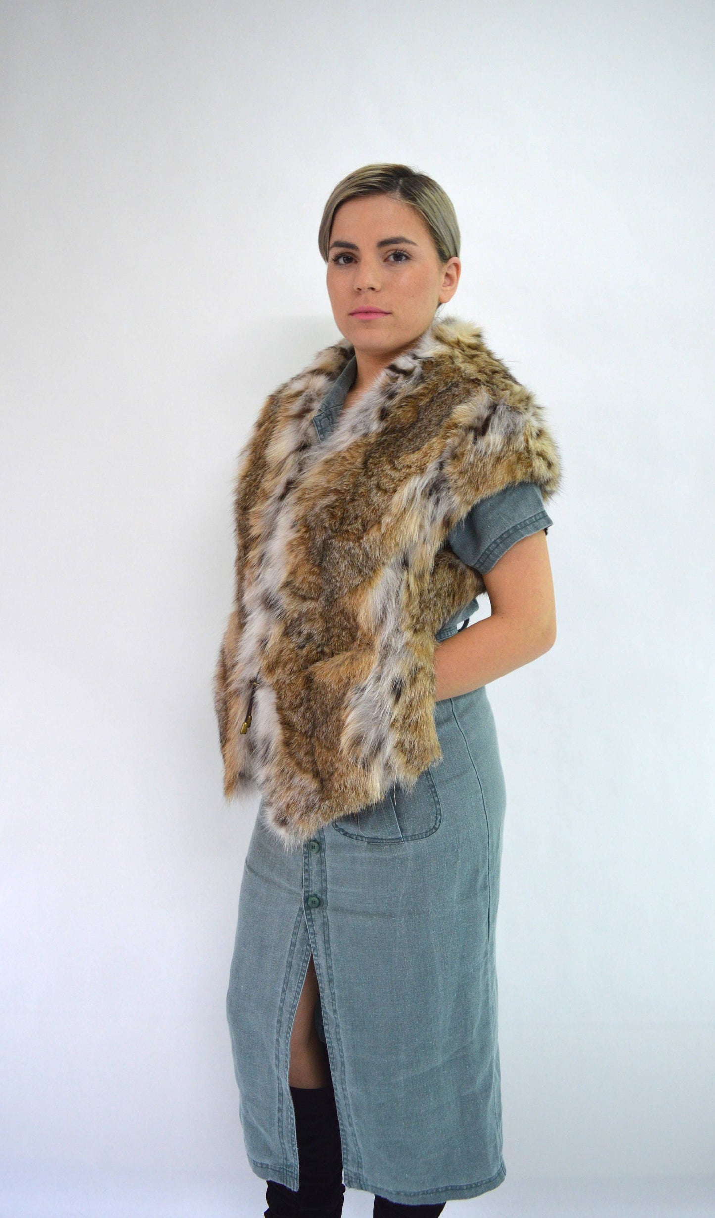Gris Fox Fur Stole - Real Fur Bolero Shawl - Size 8-10
