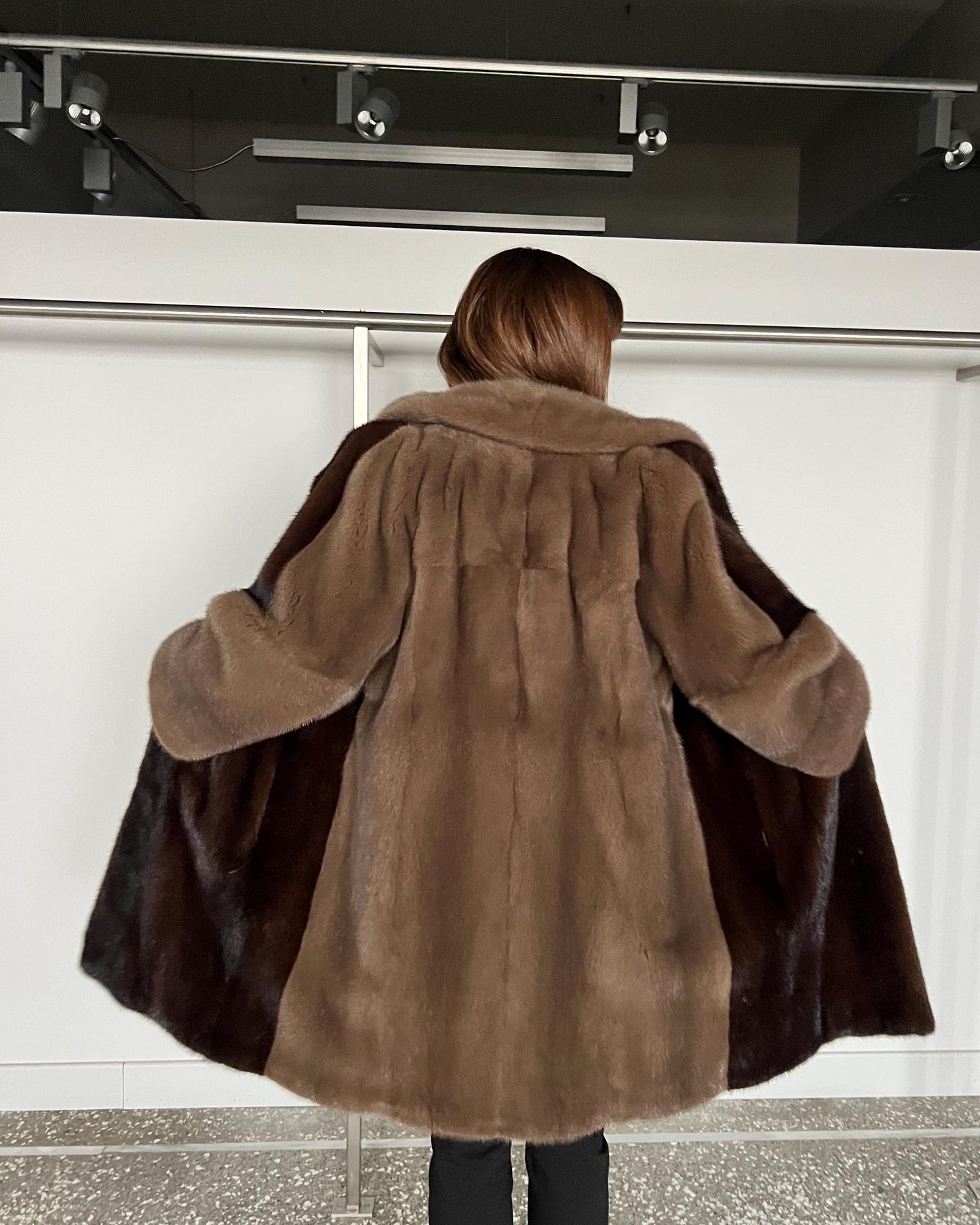 Saga Mink Fur Coat: Dark Brown & Camel, Handmade in Greece