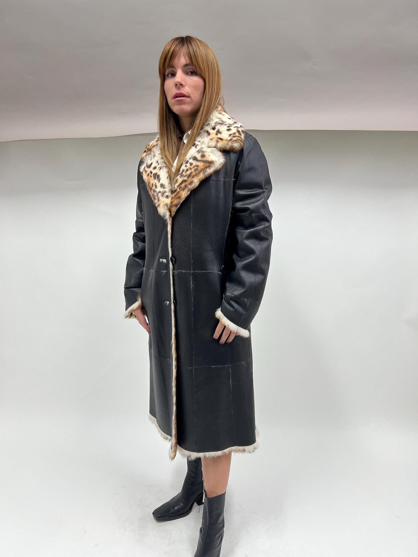 Reversible Rabbit Fur Coat: Brown Leopard Print Jacket