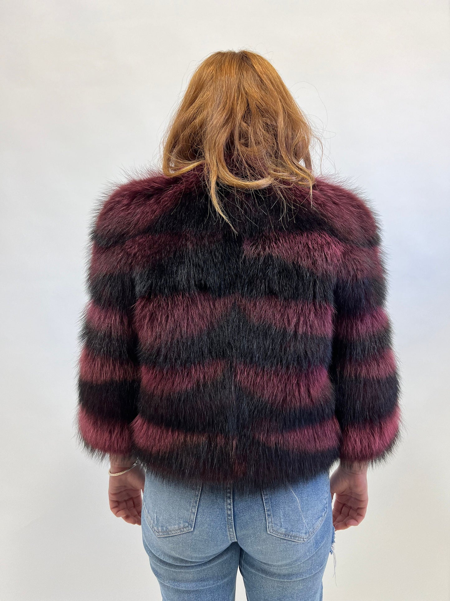 Genuine Burgundy Raccoon Fur Jacket: Leather Trim, XXSmall
