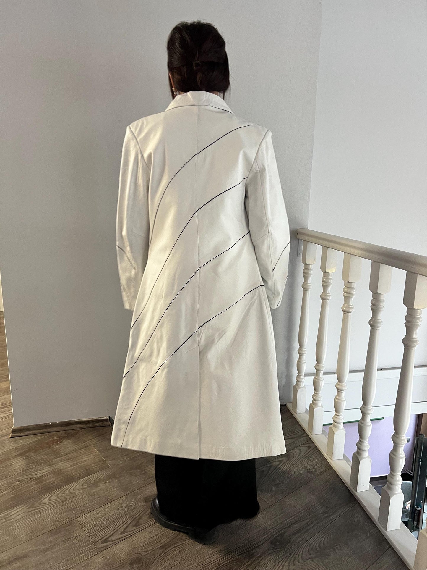 Handmade Nappa Lambskin Leather Coat: White Fitted Silhouette, Made in Greece