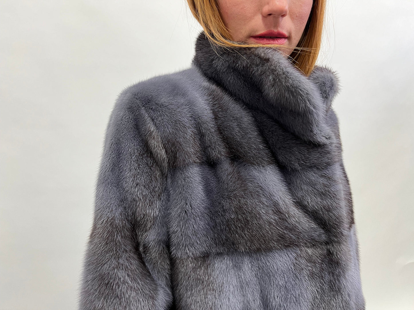 Grey Saga Mink Fur Jacket: Real Silver Cross Pelt, Handmade in Greece