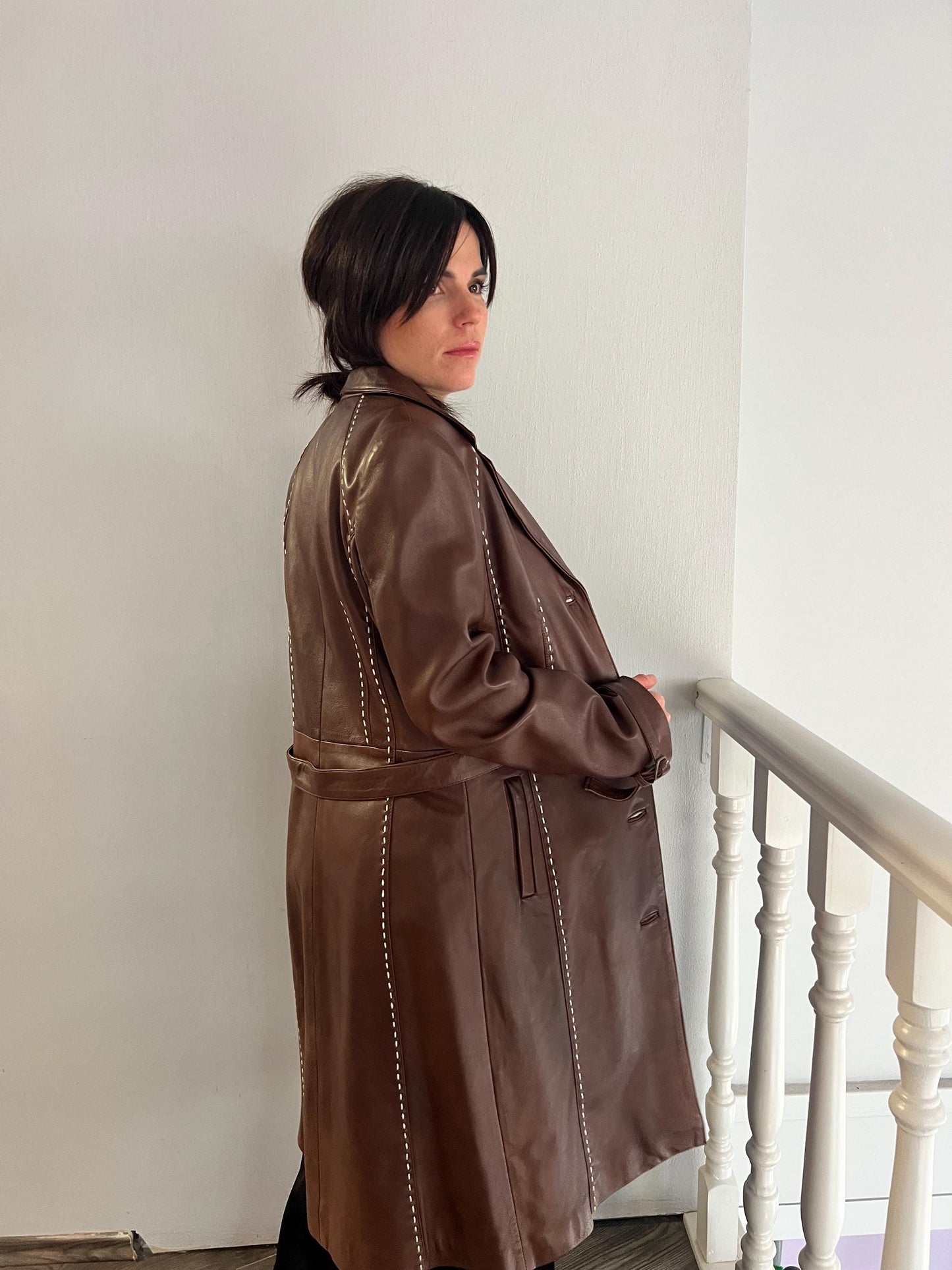 Nappa Tobacco Brown Lamb Leather Coat - Handmade in Greece