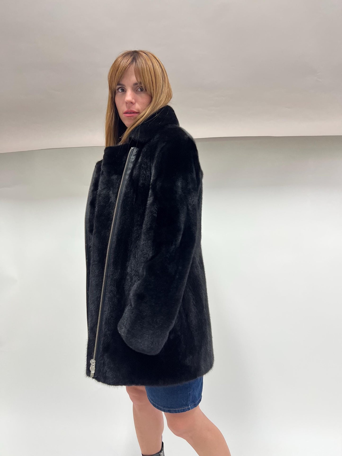 Black Mink Fur Biker Jacket: Silver Hardware, Luxury Women's Coat