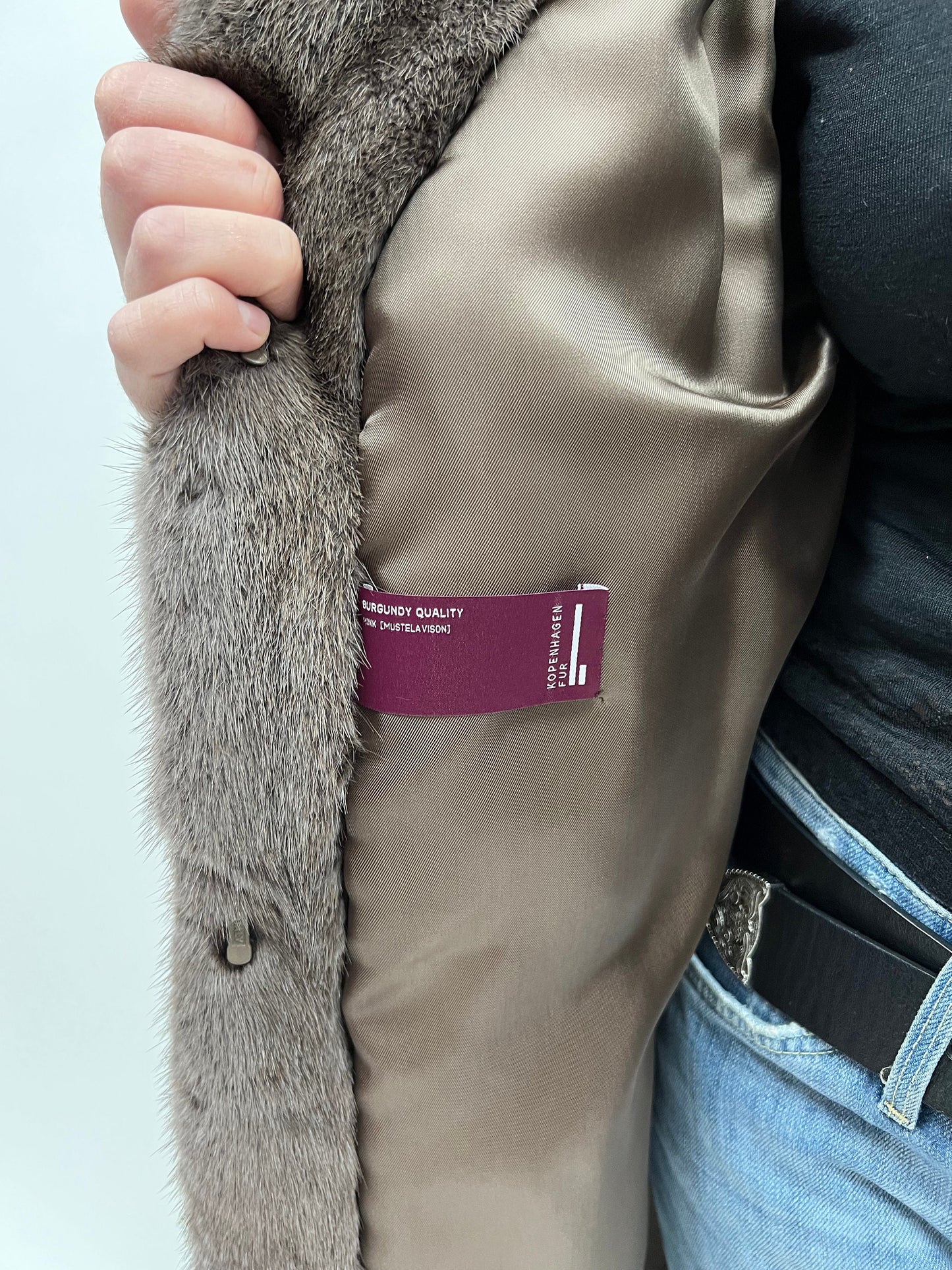 Cloud Mink Fur Hooded Coat: Warm Grey Diagonal Jacket