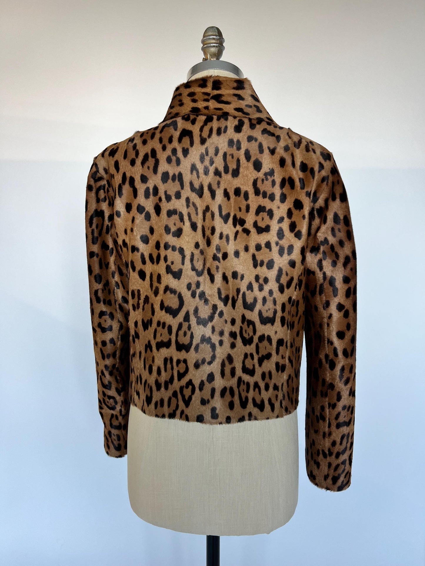Handmade Cheetah Print Calf Fur Biker Jacket: Genuine Leather