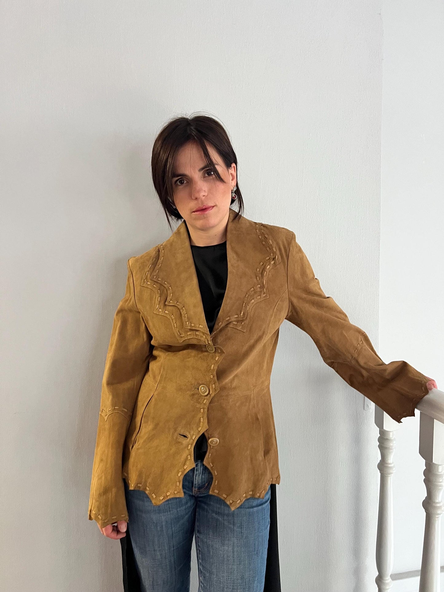 Handcrafted Suede Leather Cropped Jacket: Camel Unlined Blazer