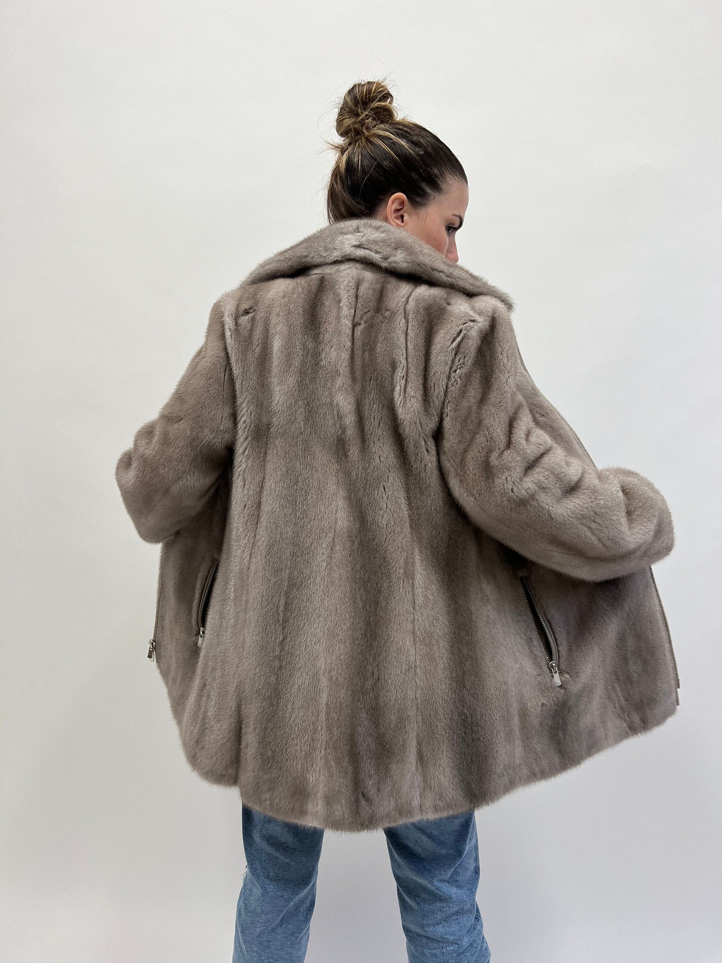 Silver Mink Fur Biker Jacket: Saga Mink, Handmade in Greece