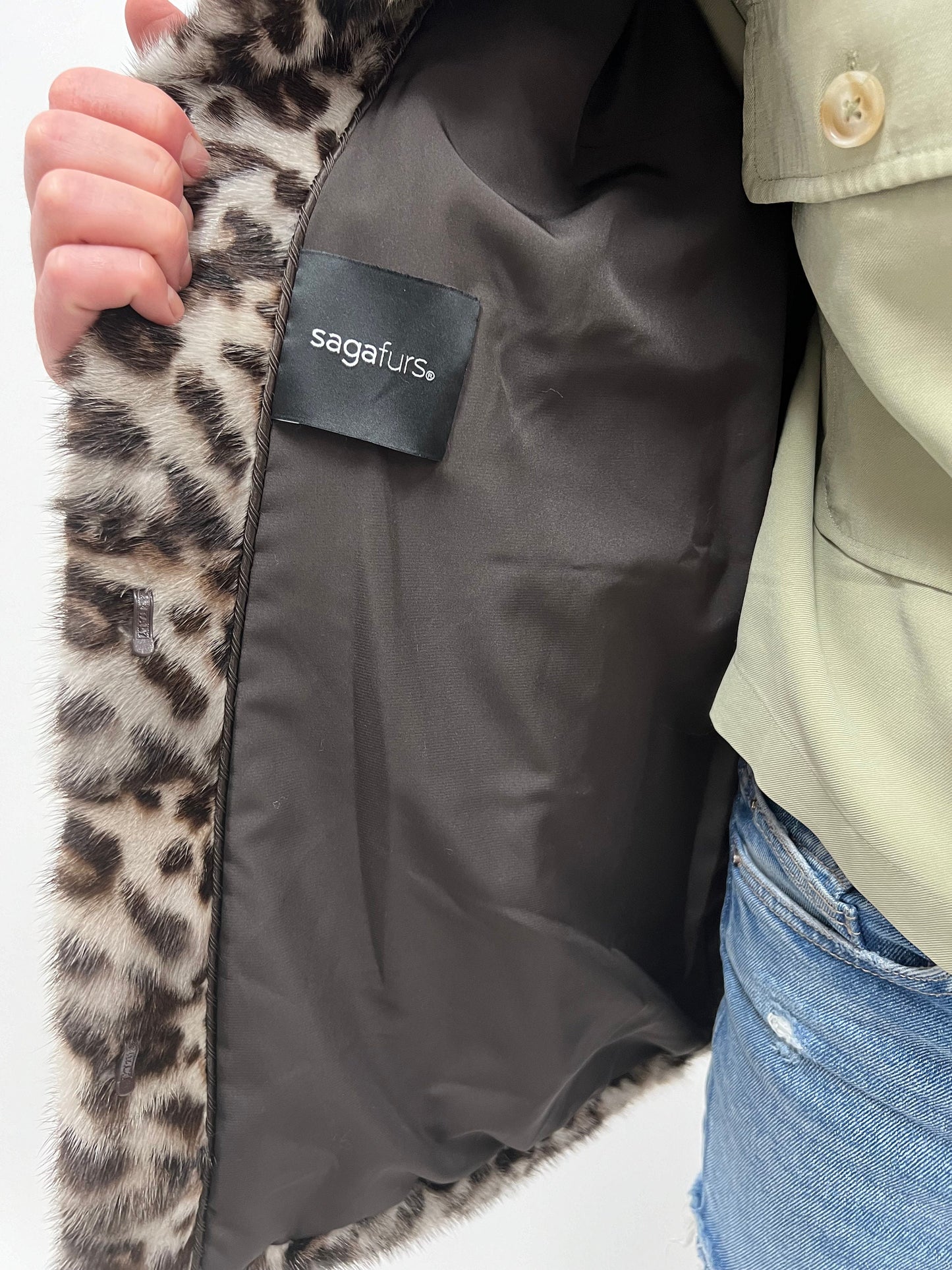 Leopard Print Mink Fur Jacket: Animal stamp Brown Full Skin Coat