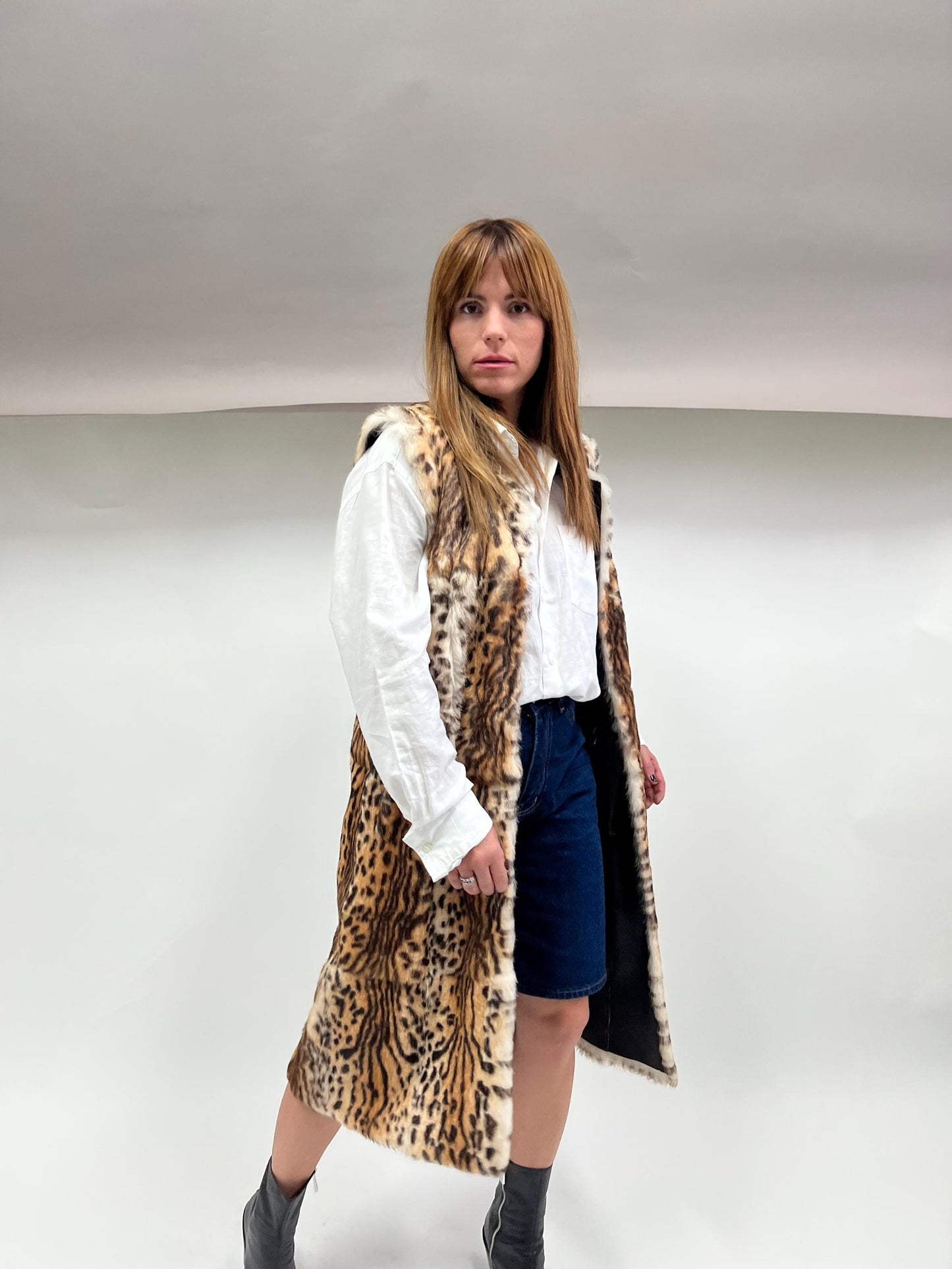 Leopard Print Rabbit Fur Vest - Edgy Style Jacket