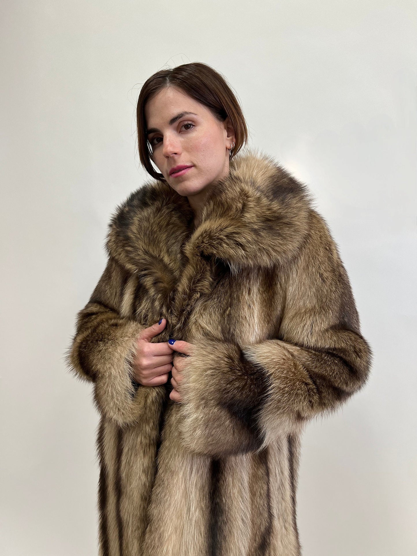 Real Raccoon Fur Coat: Choco Brown Full Length Godet