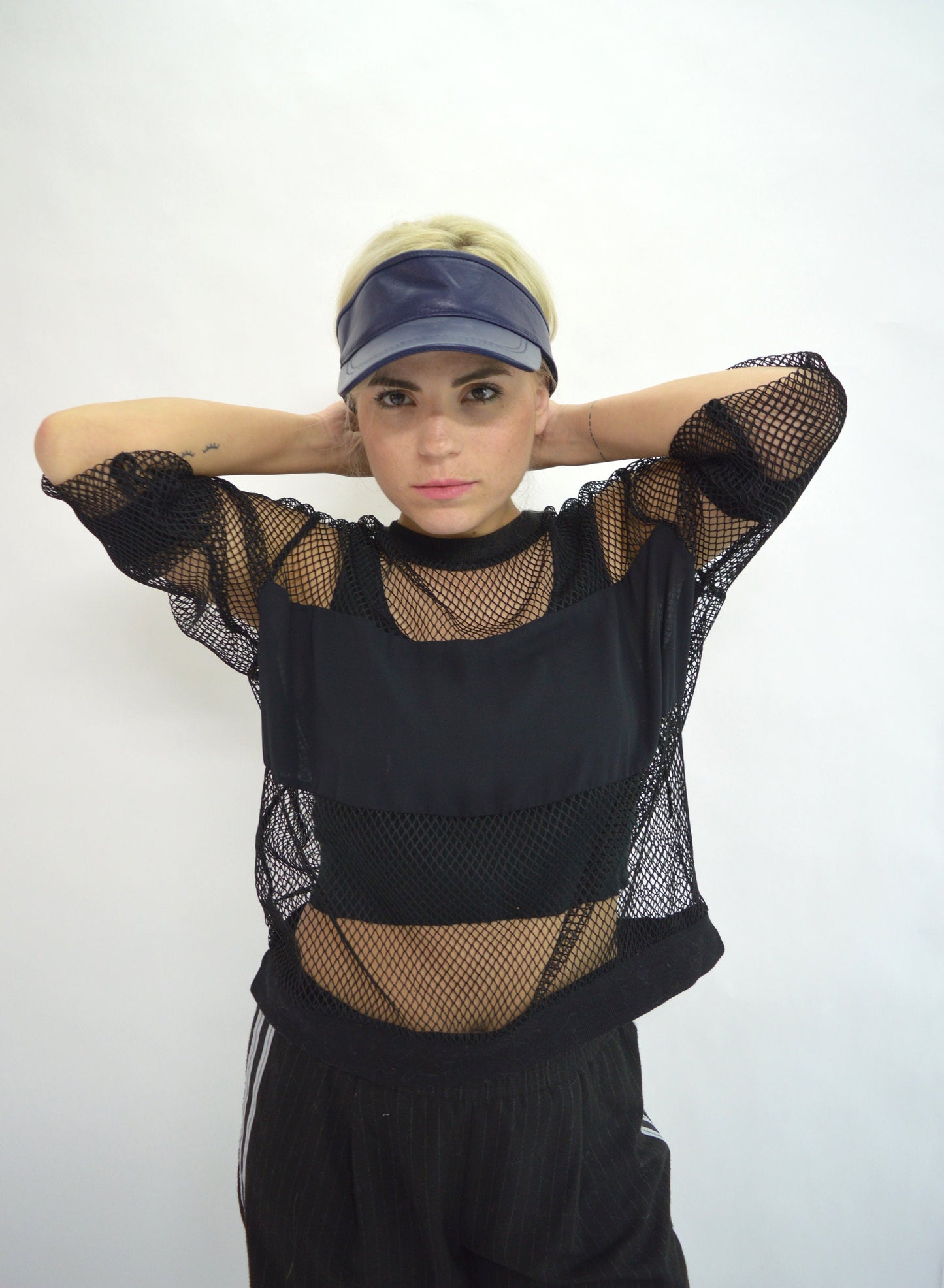 Genuine Leather Visor: Black Tennis Hat, Adjustable Back