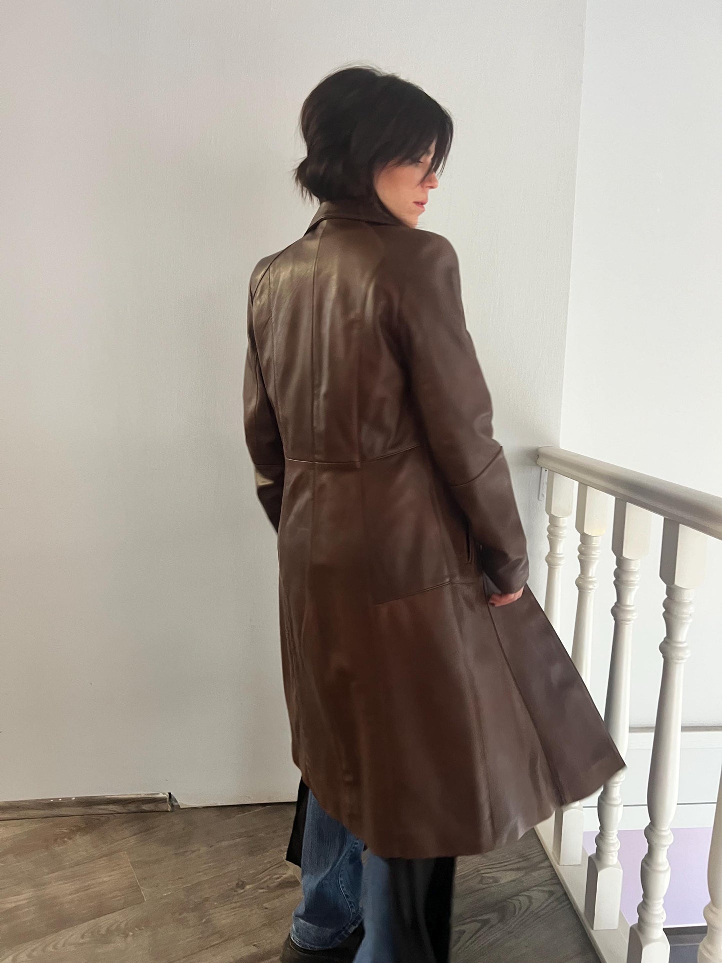 Handmade Nappa Lamb Leather Coat - Tobacco Brown - Made in Greece