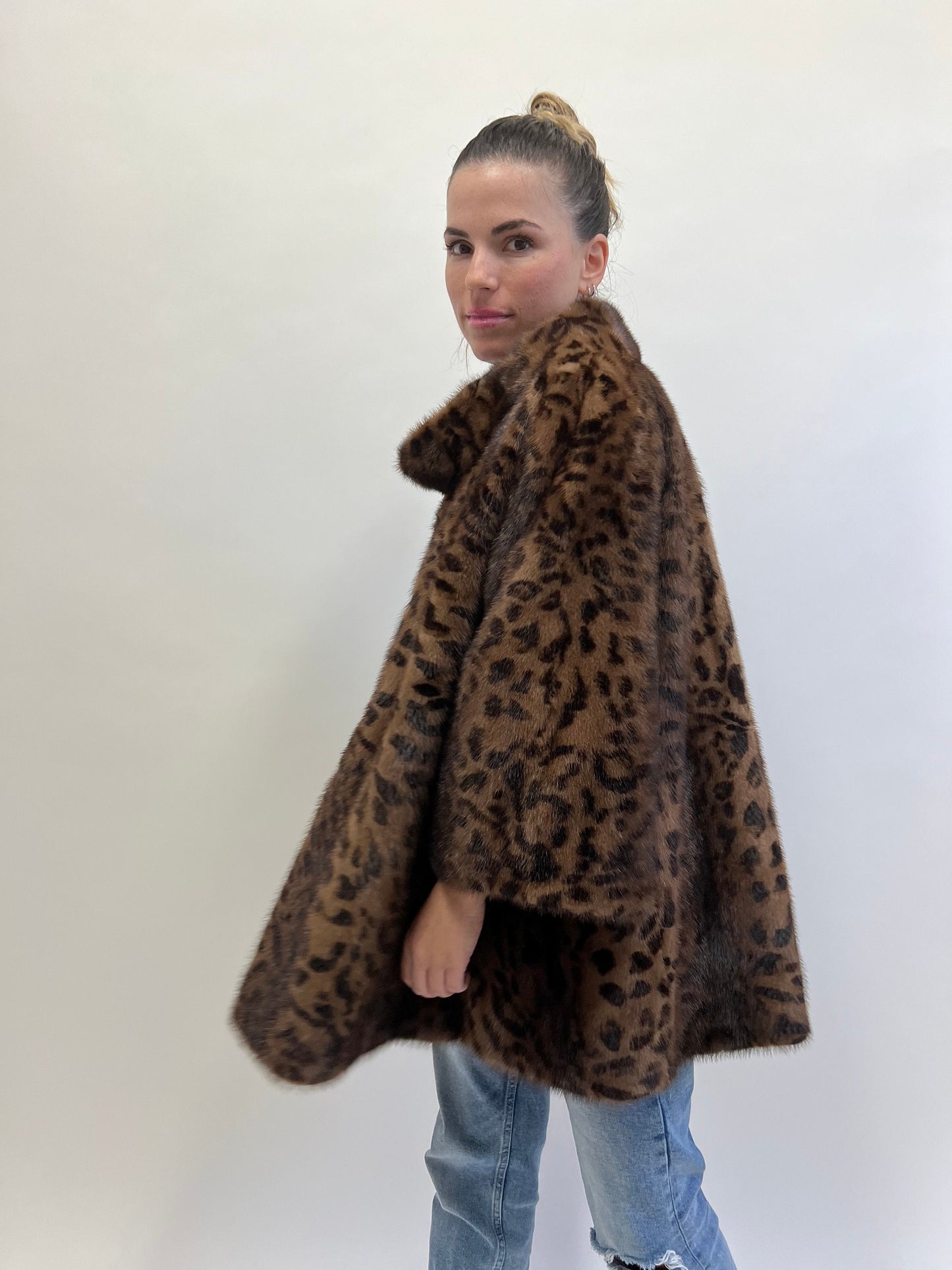 Leopard Print Brown Mink Fur Coat - Luxury Demi Buff Jacket