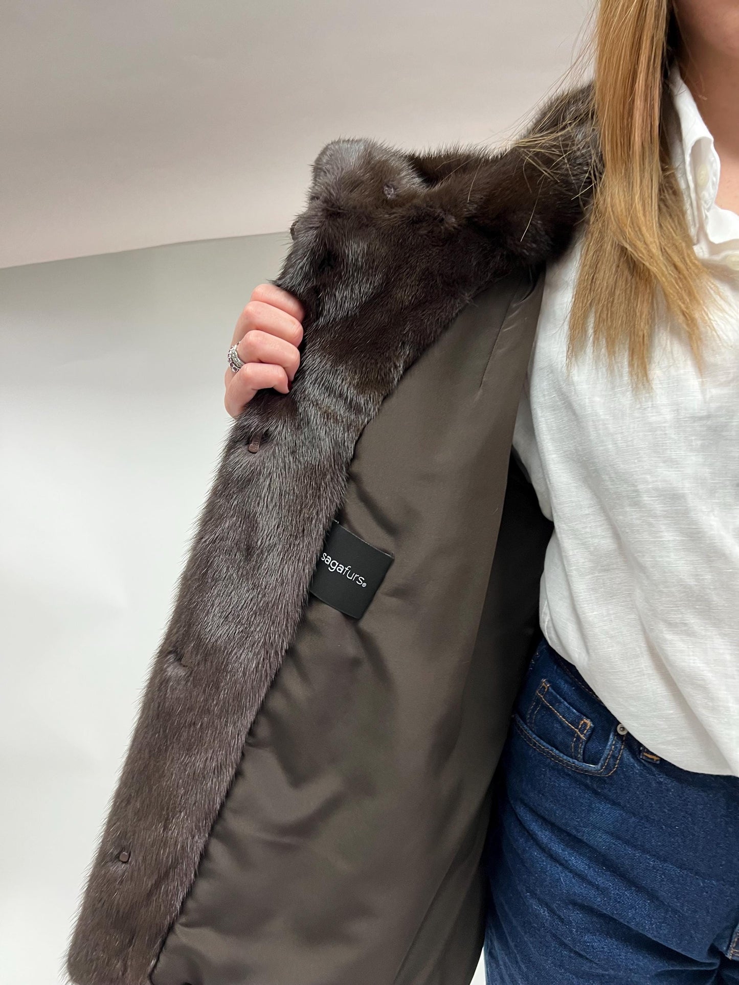 Saga Quality Chestnut Mink Fur Jacket: Edgy Stand Up Collar