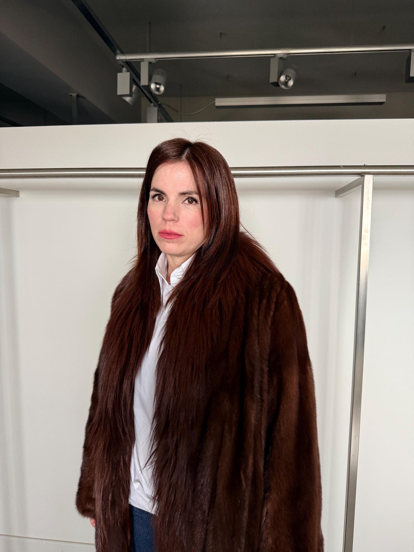 Oversized Demi Buff Mink Fur Coat with Fox Trim: Pastel Whisky Stroller, Handmade Greece