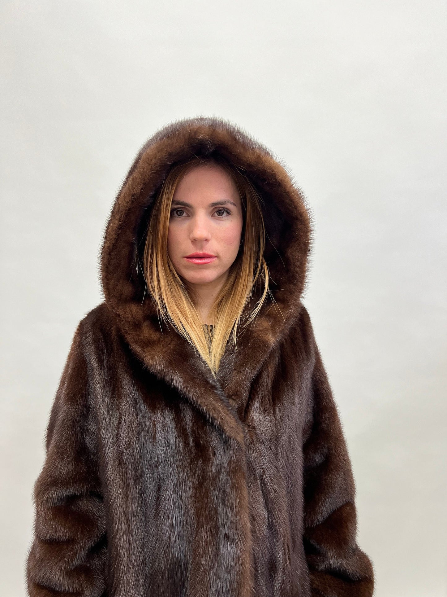 Mahogany Brown Mink Hooded Jacket - Handmade in Greece