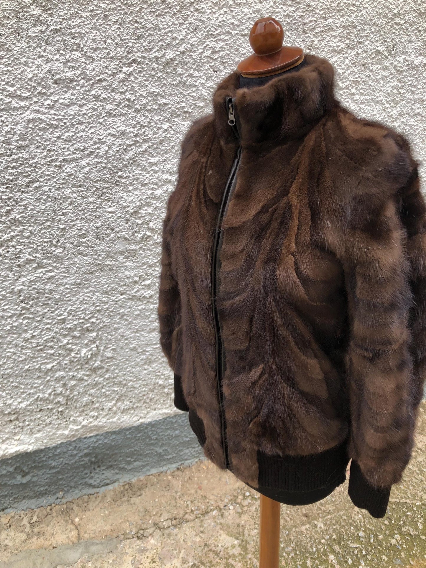 Brown Mink Fur Bomber Jacket: Knitted Trim, Luxury Women's Coat