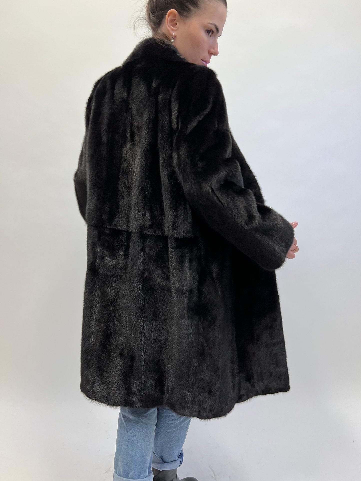Black Mink Fur Coat: Saga Furs, Stand Up Collar